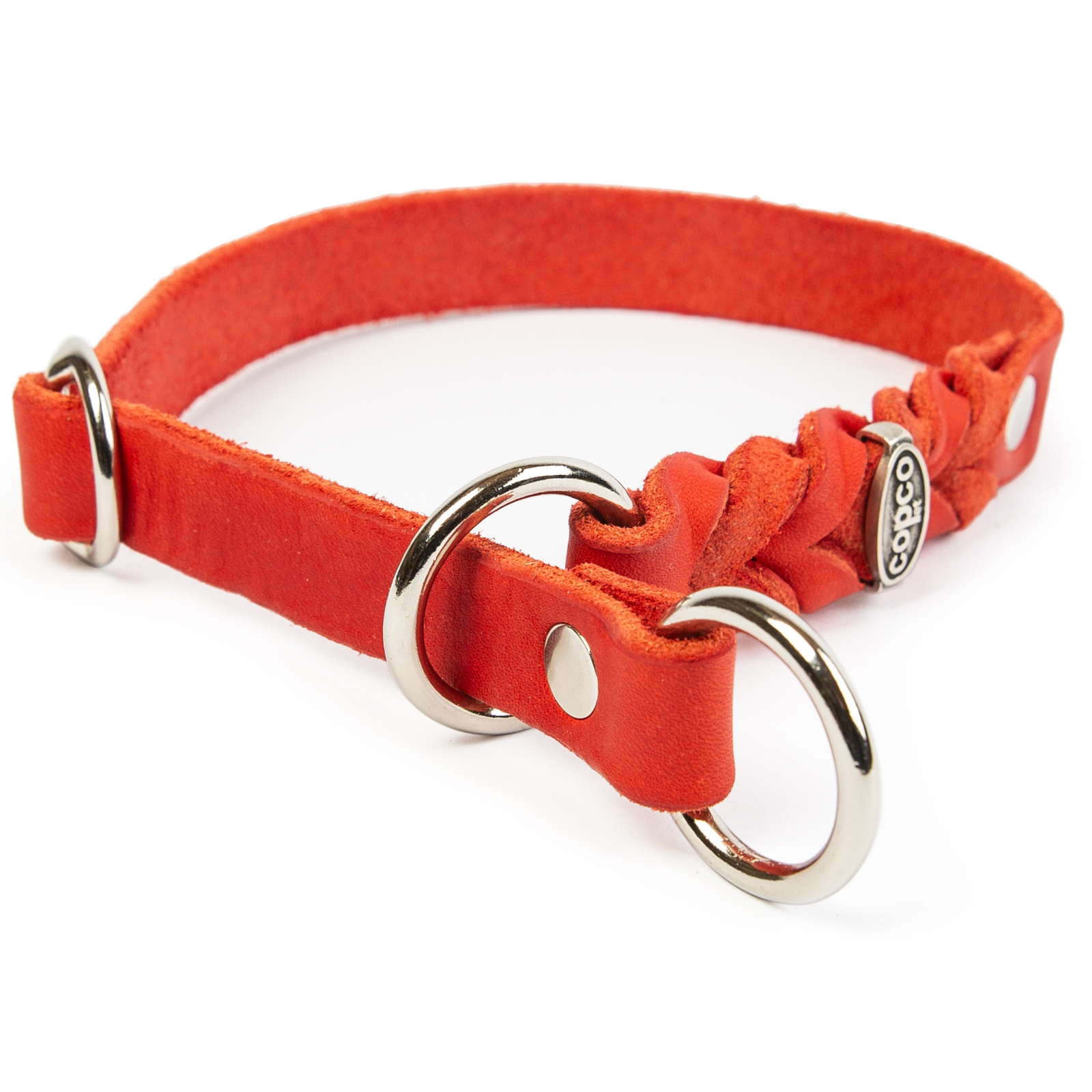 Fettleder Würger-Halsband Cleo geflochten verchromt Rot 20 - 25 cm 10 mm