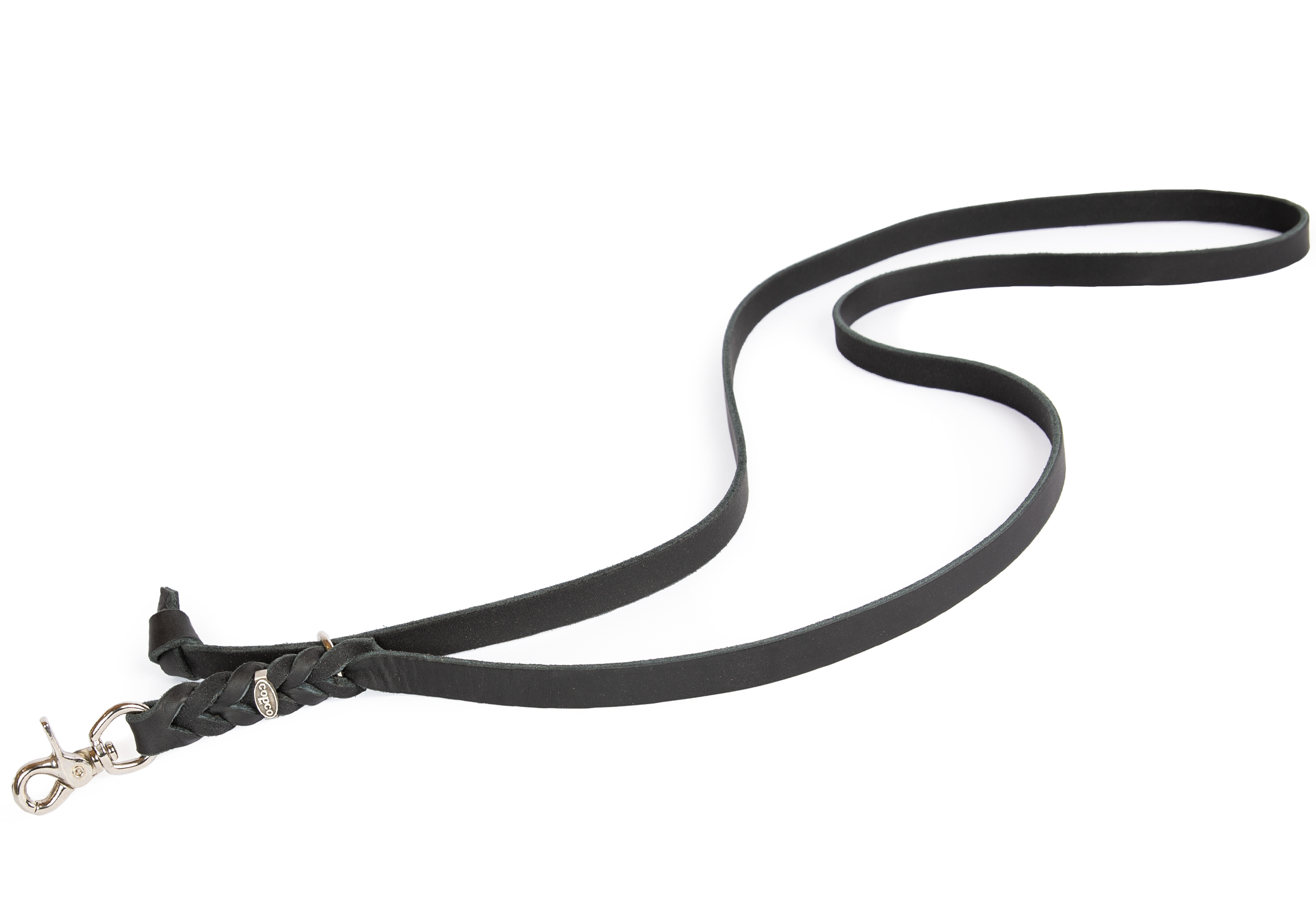 Fettlederleine - 3 in 1 mit große Handschlaufe Schnapphaken Verchromt Schwarz 2 m x 12 mm