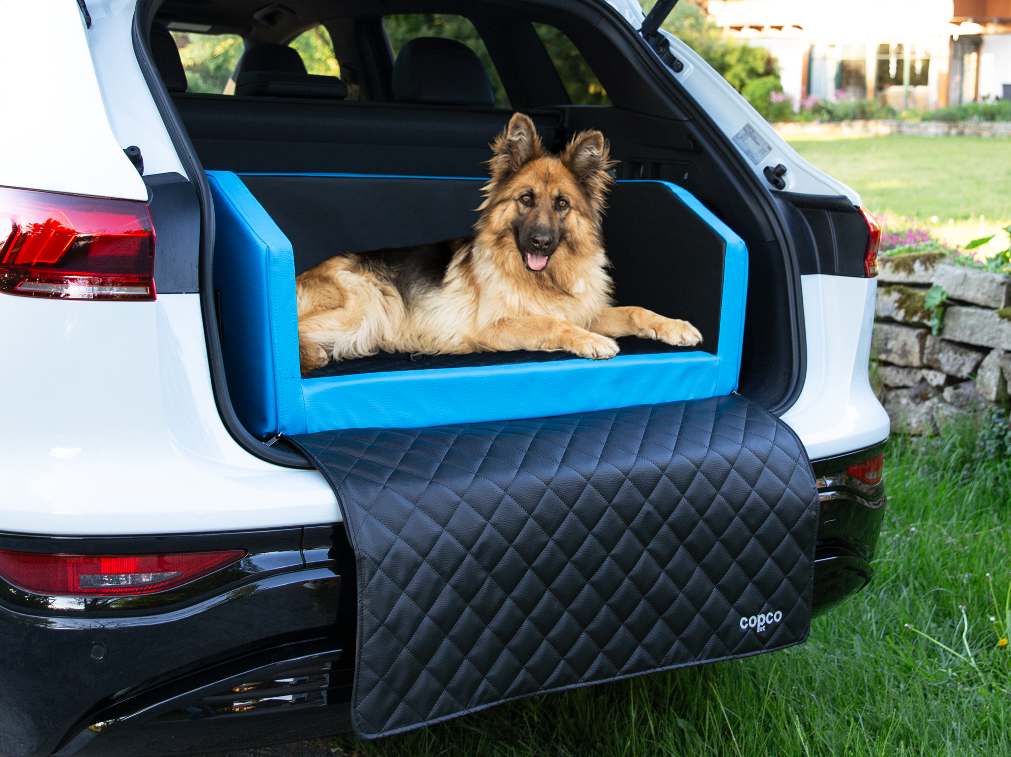 Travel Bed Hunde Reisebett Blau/Grau 80 x 55 cm mit Gurtsystem Kaltschaumstoff