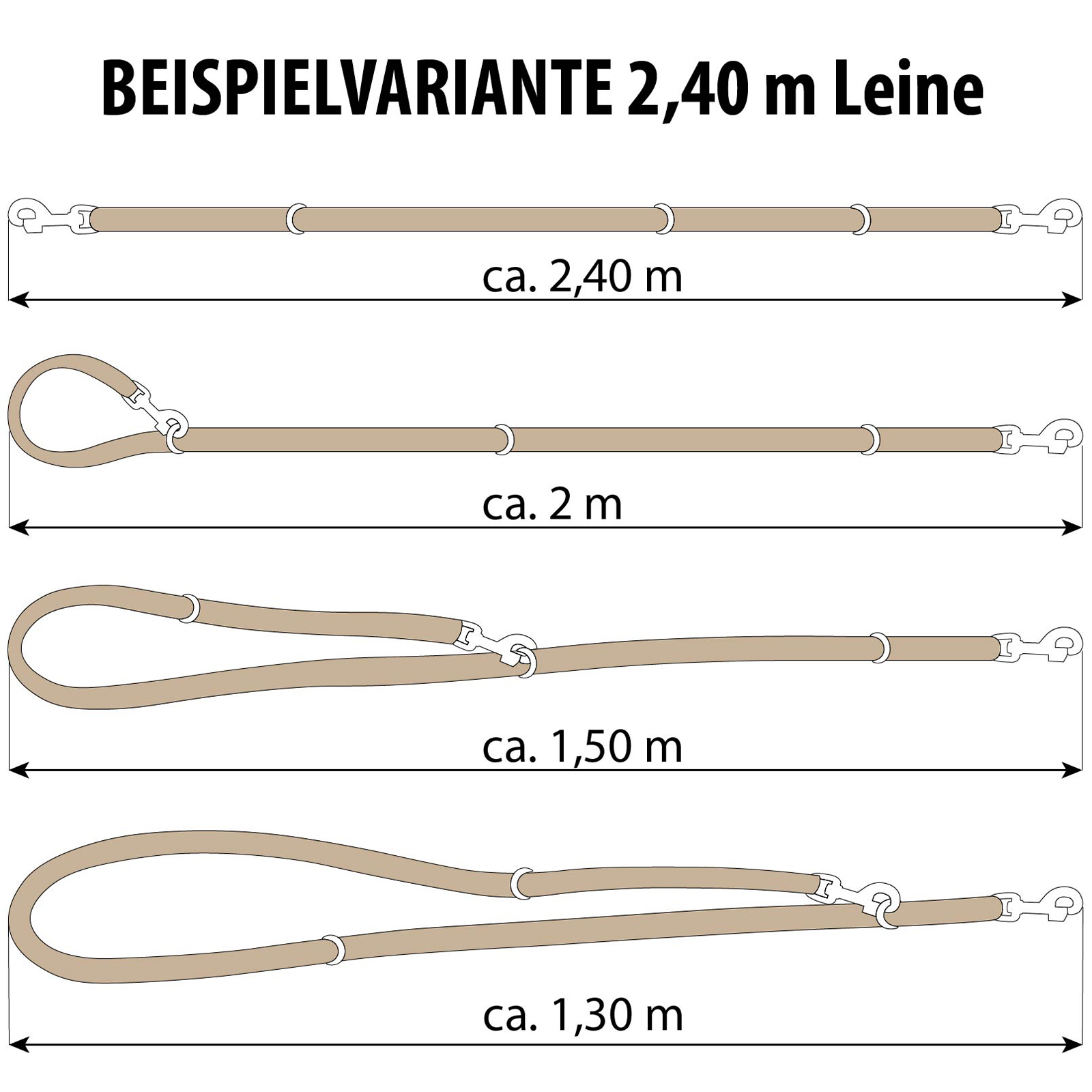 CopcoPet Fettlederleine 3fach verstellbar verchromt Grau 2,40 m x 20 mm