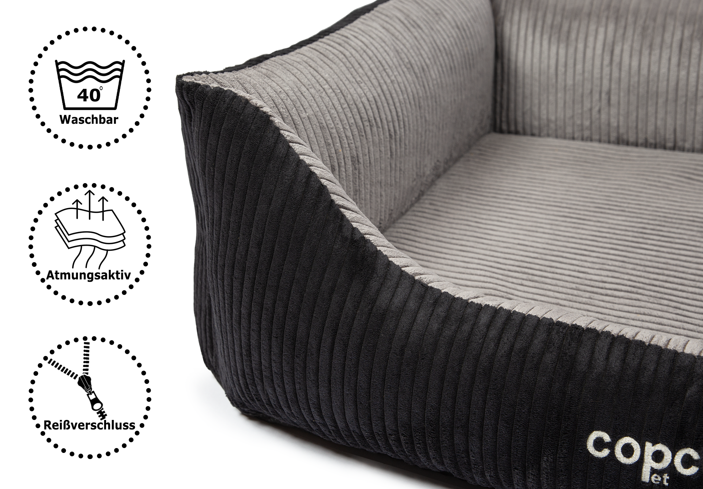 CopcoPet Hundebett Kyra Schwarz/Grau ca. 90 x 70 cm Visco