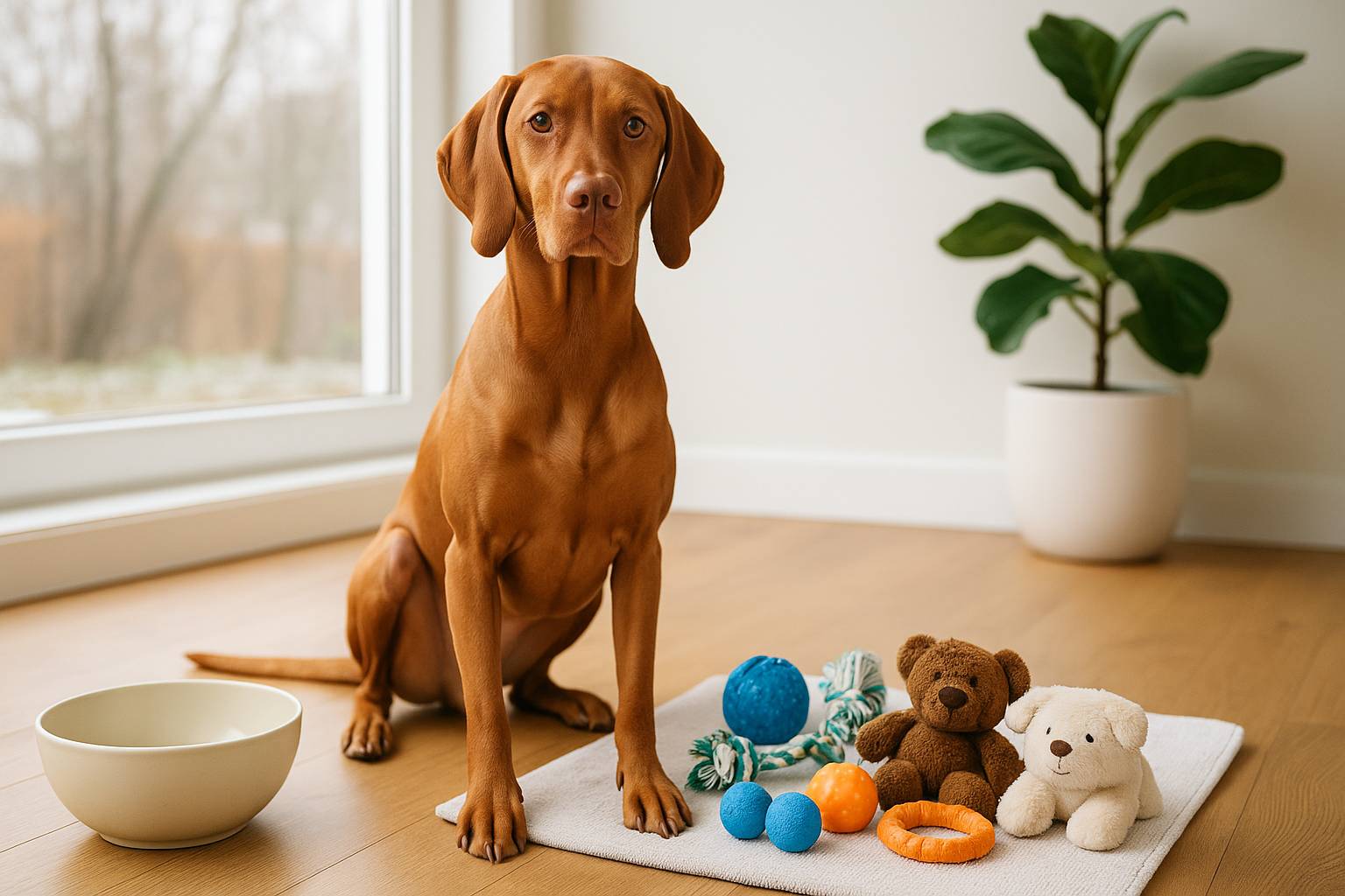 Hundespielzeug aus Gummi, Seil und Plüsch wird in einer Schüssel gereinigt.