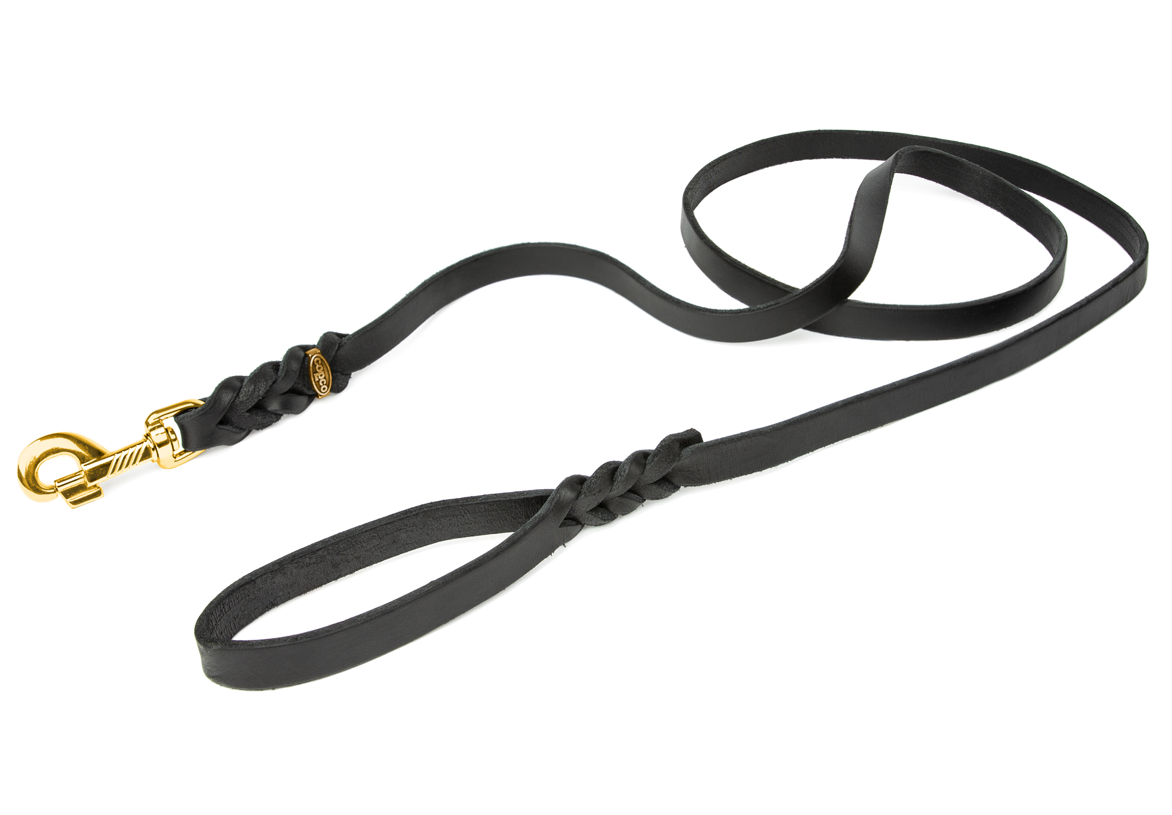 Fettlederleine mit Handschlaufe Messing Schwarz 2,2 m x 12 mm