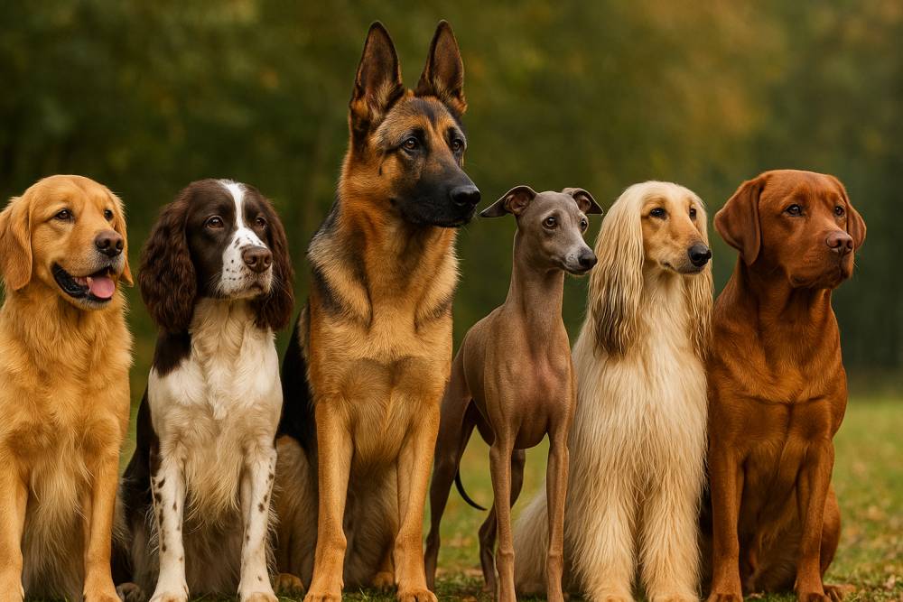 Verschiedene Hunderassen nebeneinander