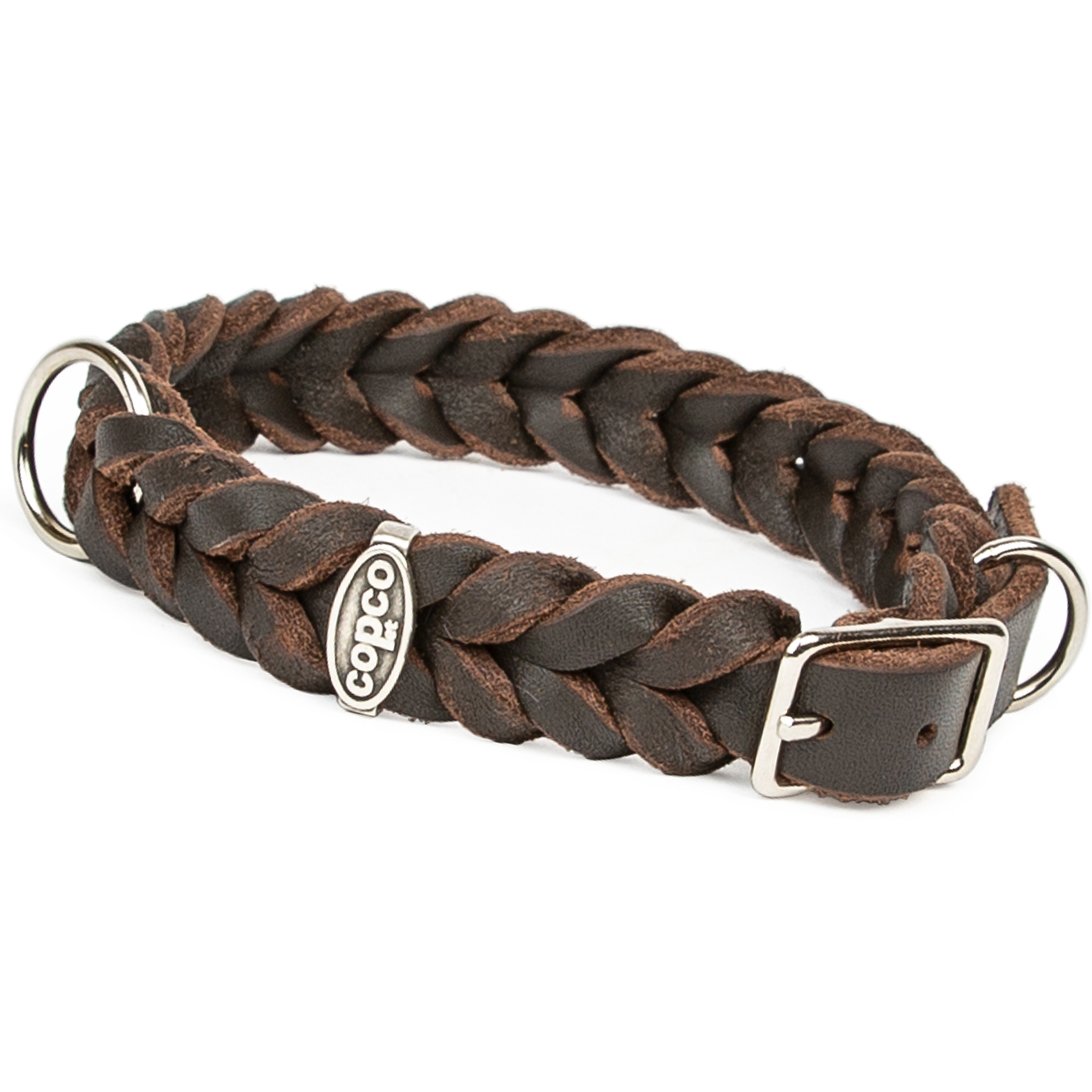 Fettlederhalsband geflochten mit Dornschließe verchromt Braun 25 - 29 cm 15 mm