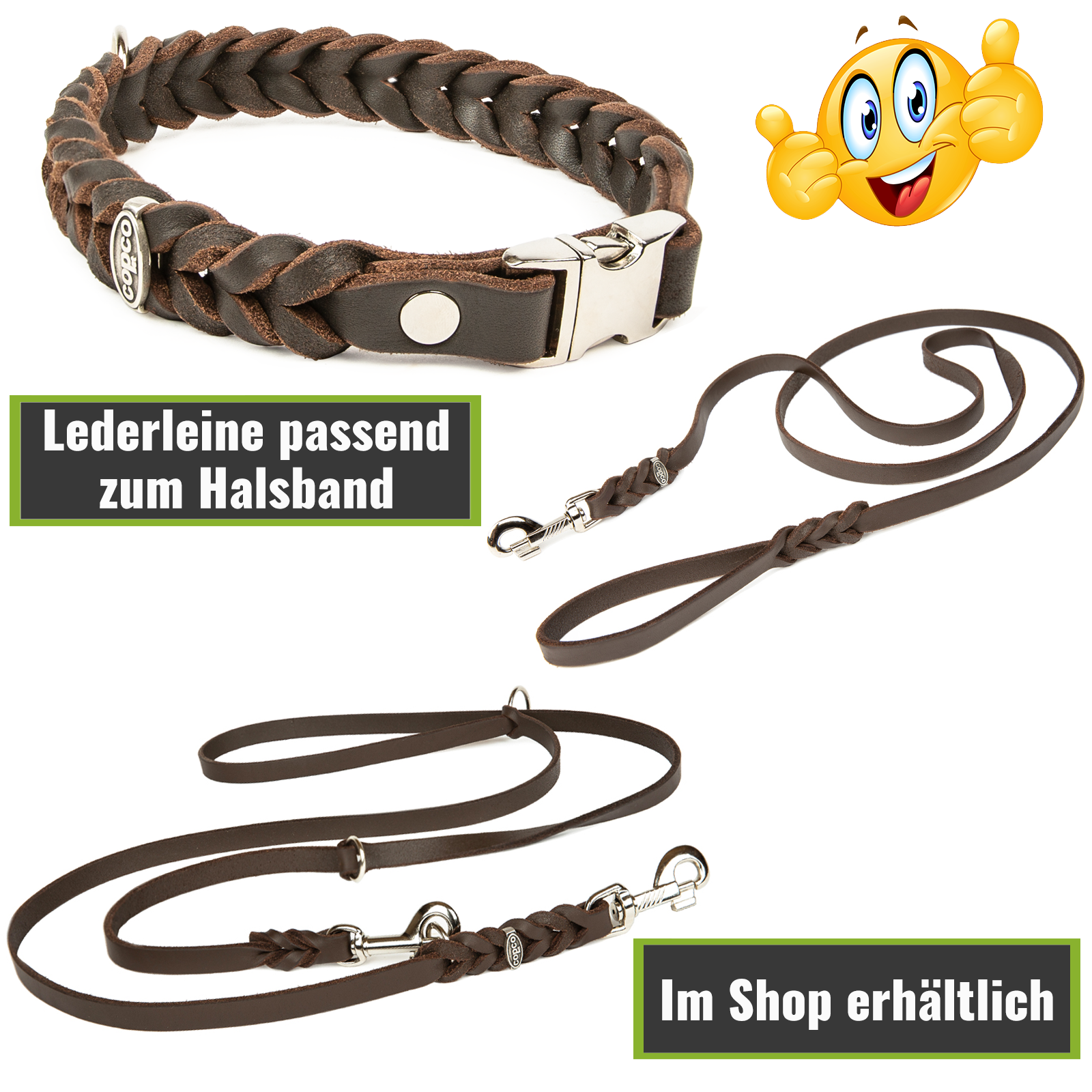 Fettleder Halsband geflochten mit silbernen Metall-Klick-Verschluß Braun 65 cm 20 mm