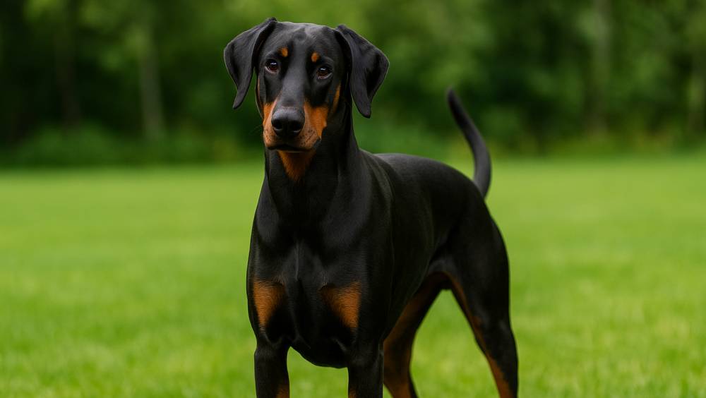 Dobermann aufmerksam im Freien