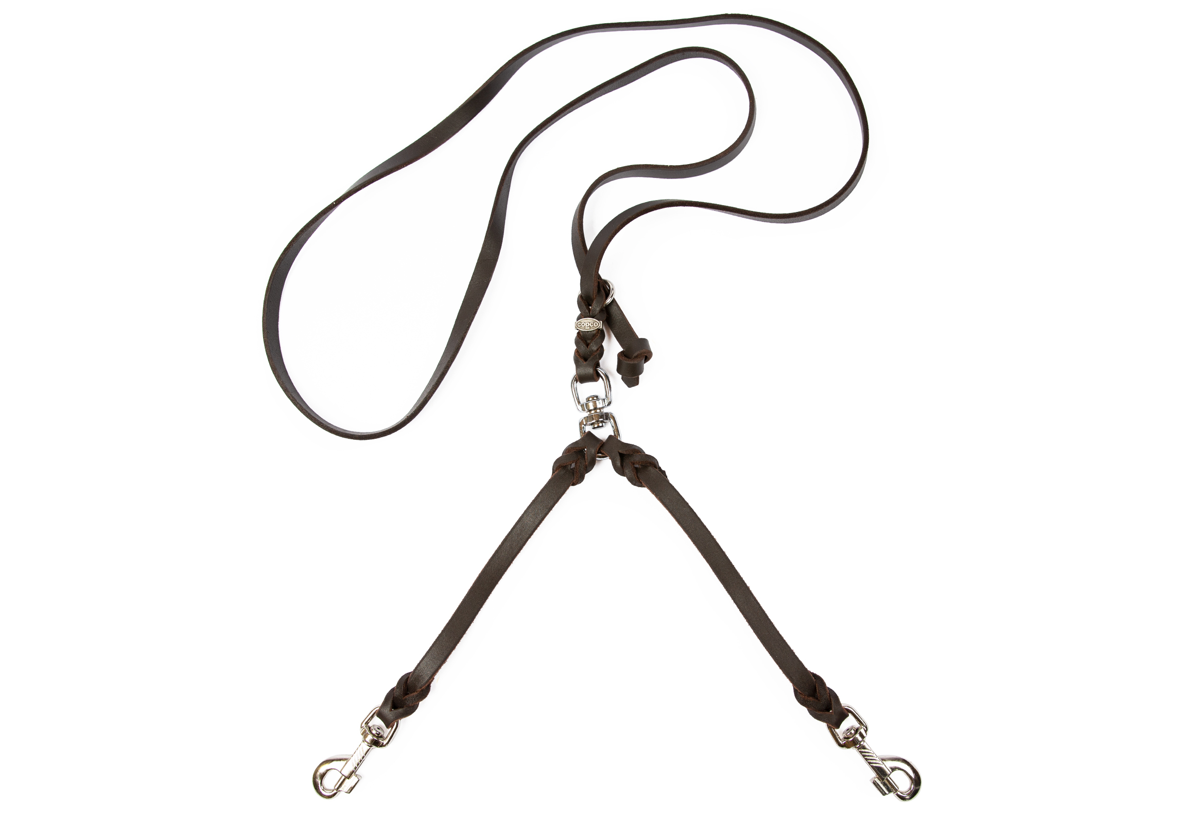 Lederleine Zwillingsleine Koppel Leine Braun Verchromt 55 cm + 2 x 90 cm x 15 mm