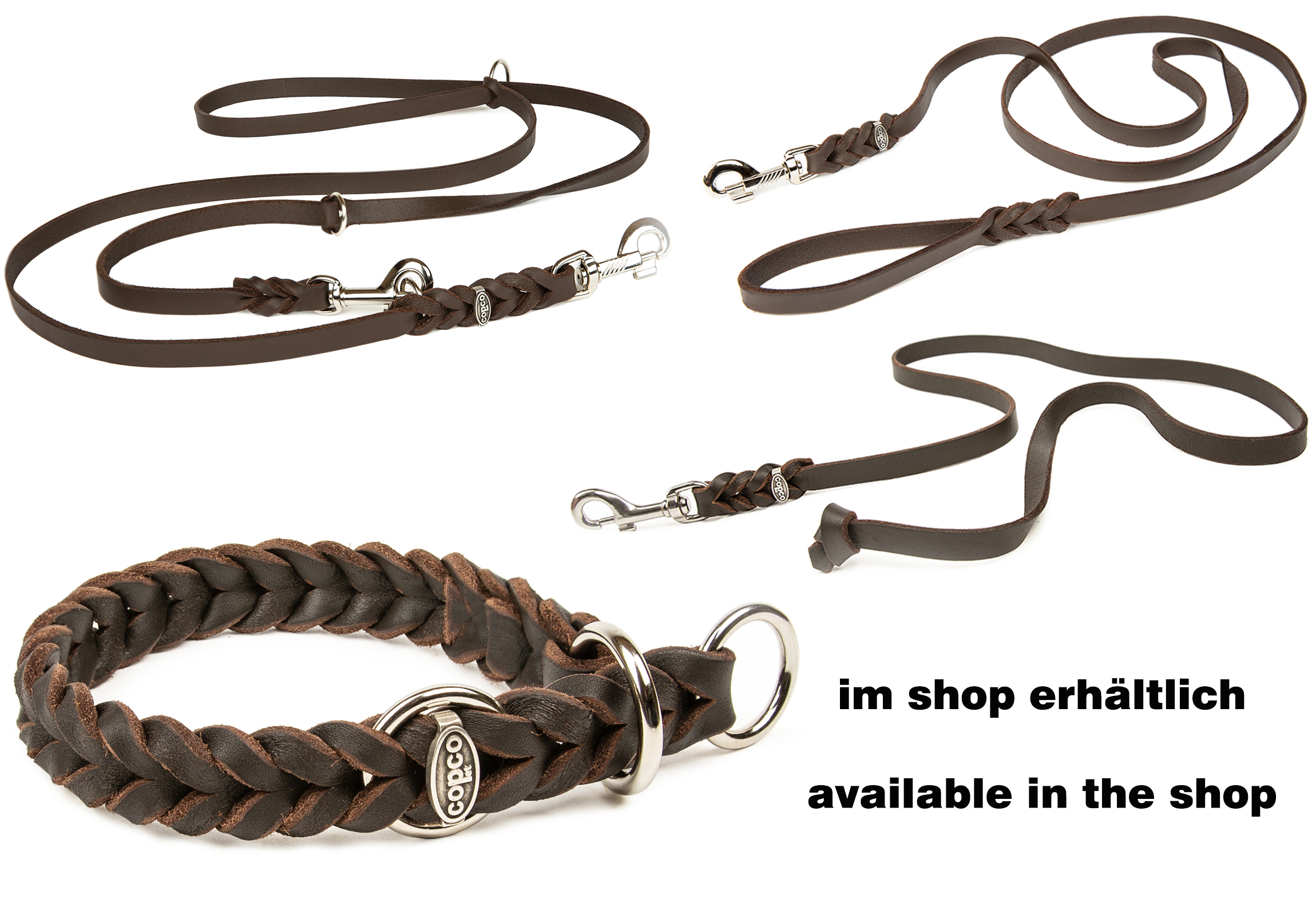 Fettlederhalsband mit Zugstopp Ring verchromt Braun 40 - 45 cm 25 mm