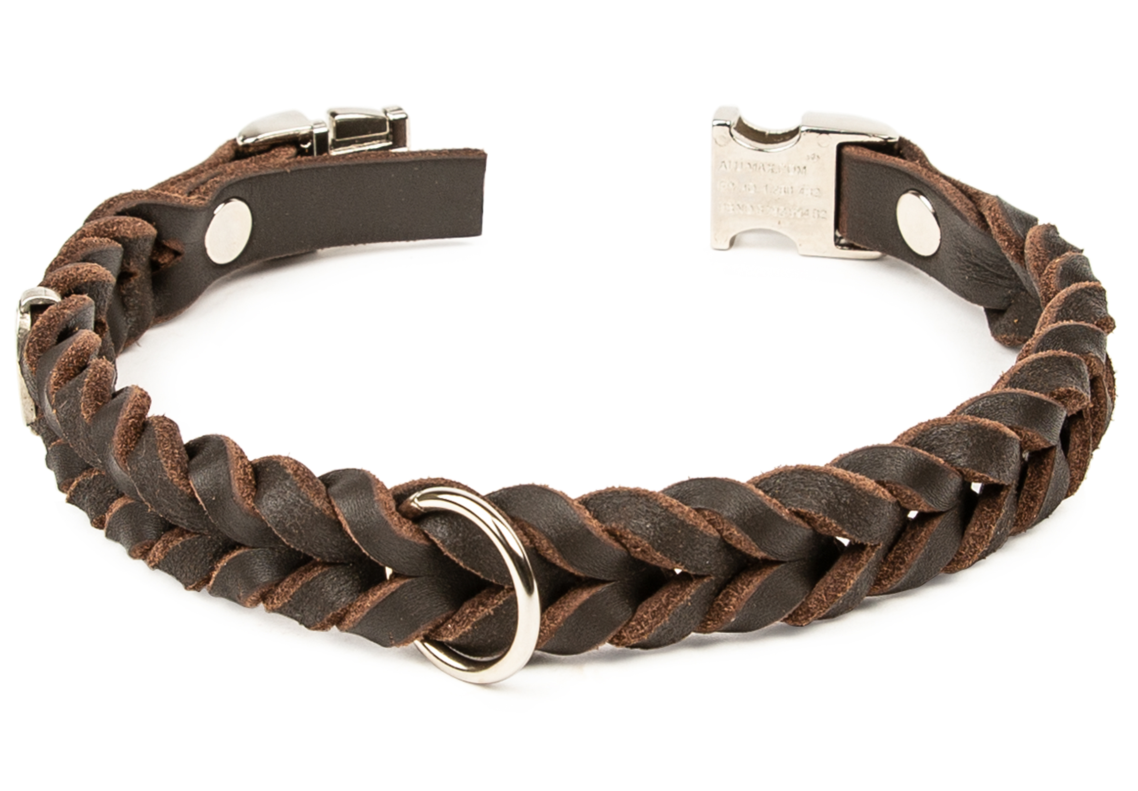 Fettleder Halsband geflochten mit Metall-Klick-Verschluss Braun 55 cm x 20 mm Glänzend