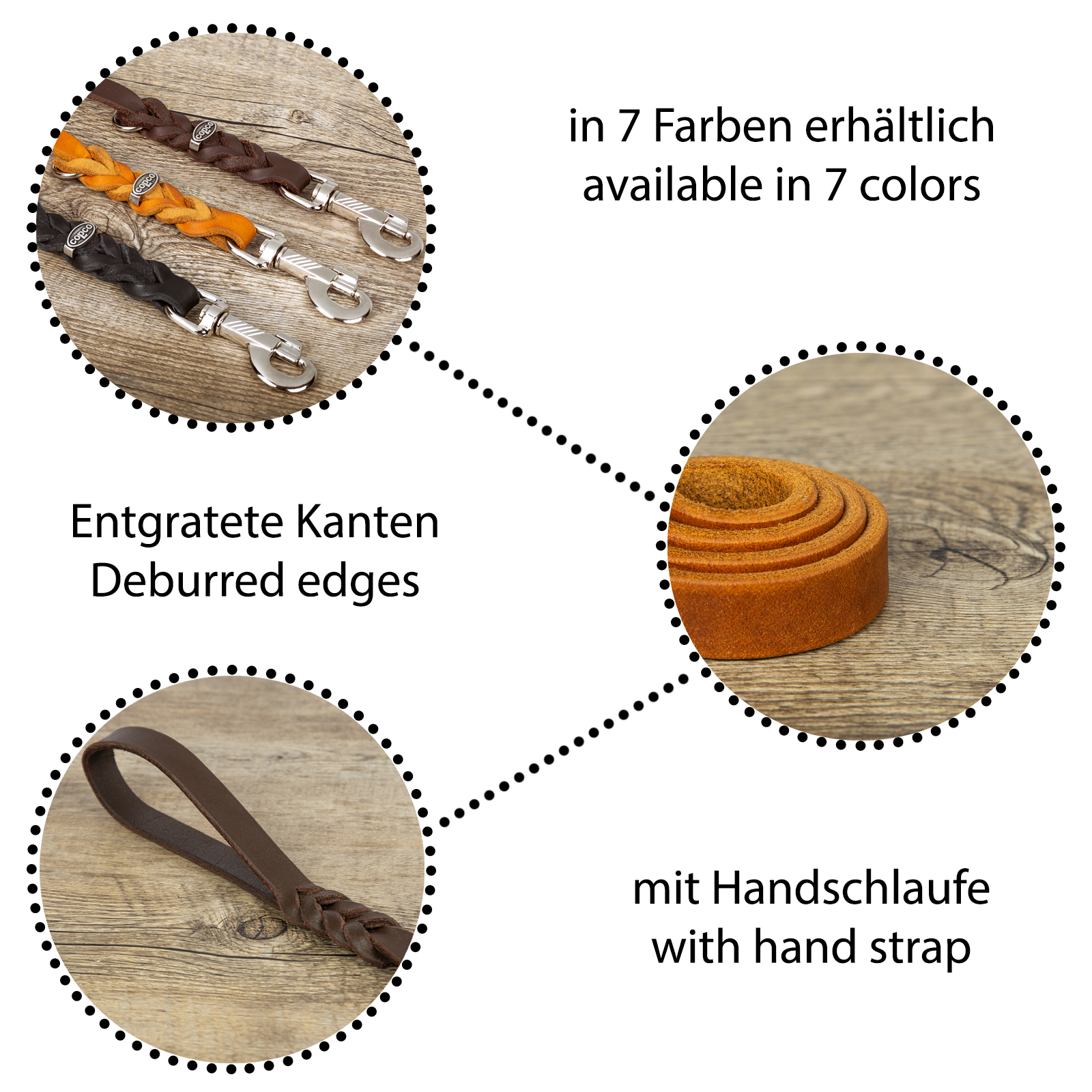 Fettlederleine mit Handschlaufe verchromt Braun 1 m x 8 mm