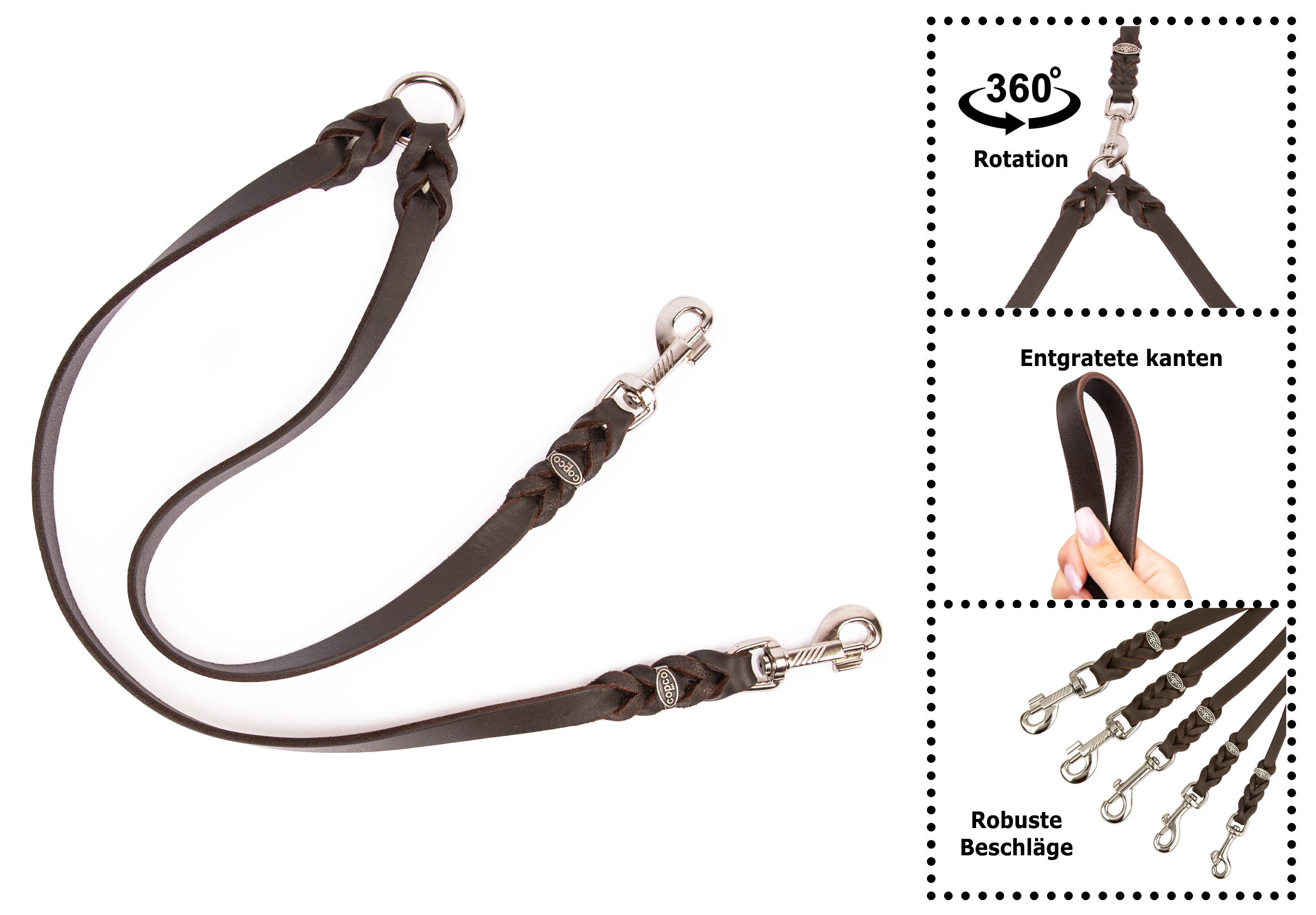 Koppel mit 2 Karabiner aus Fettleder