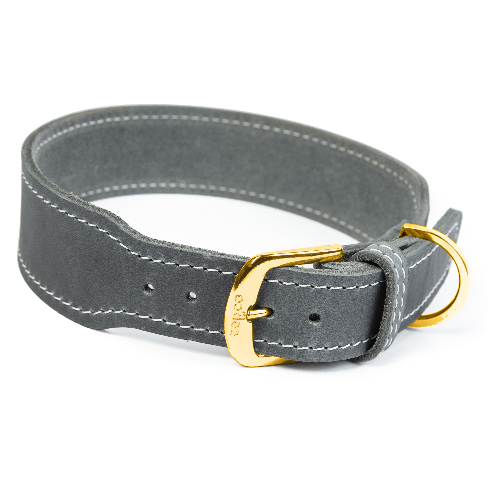 Fettleder Halsband Zoe Messing Grau 50 - 55 cm 40 mm