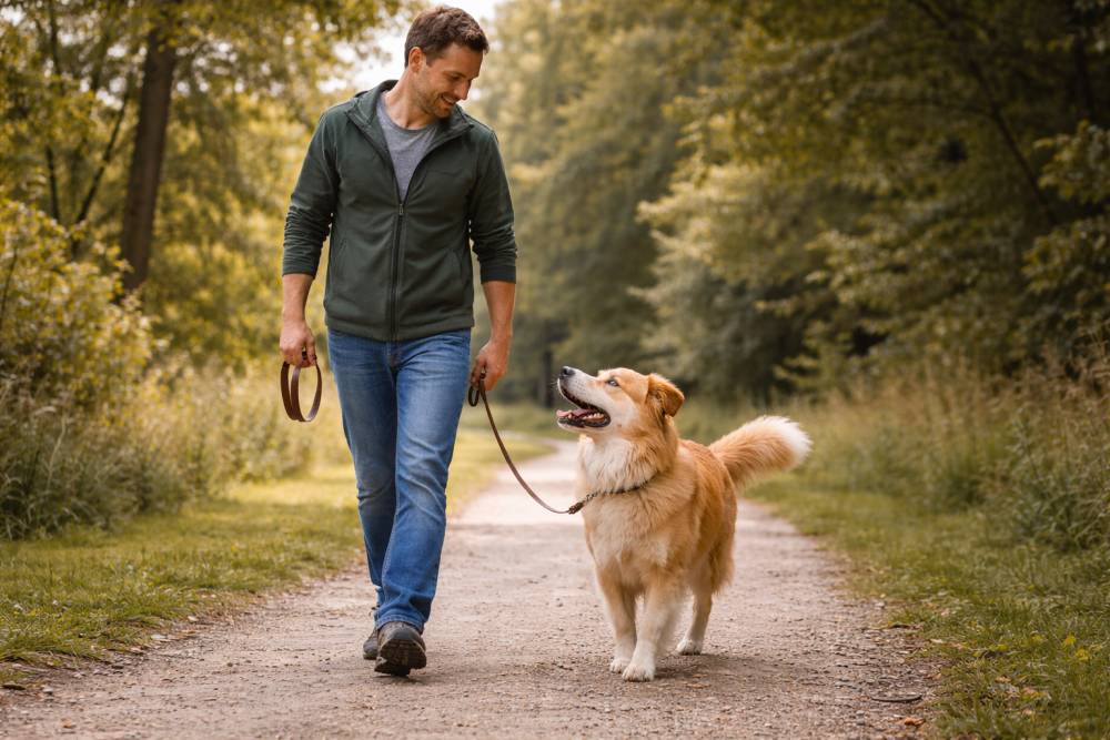 Hundehalter mit Hund im Alltag