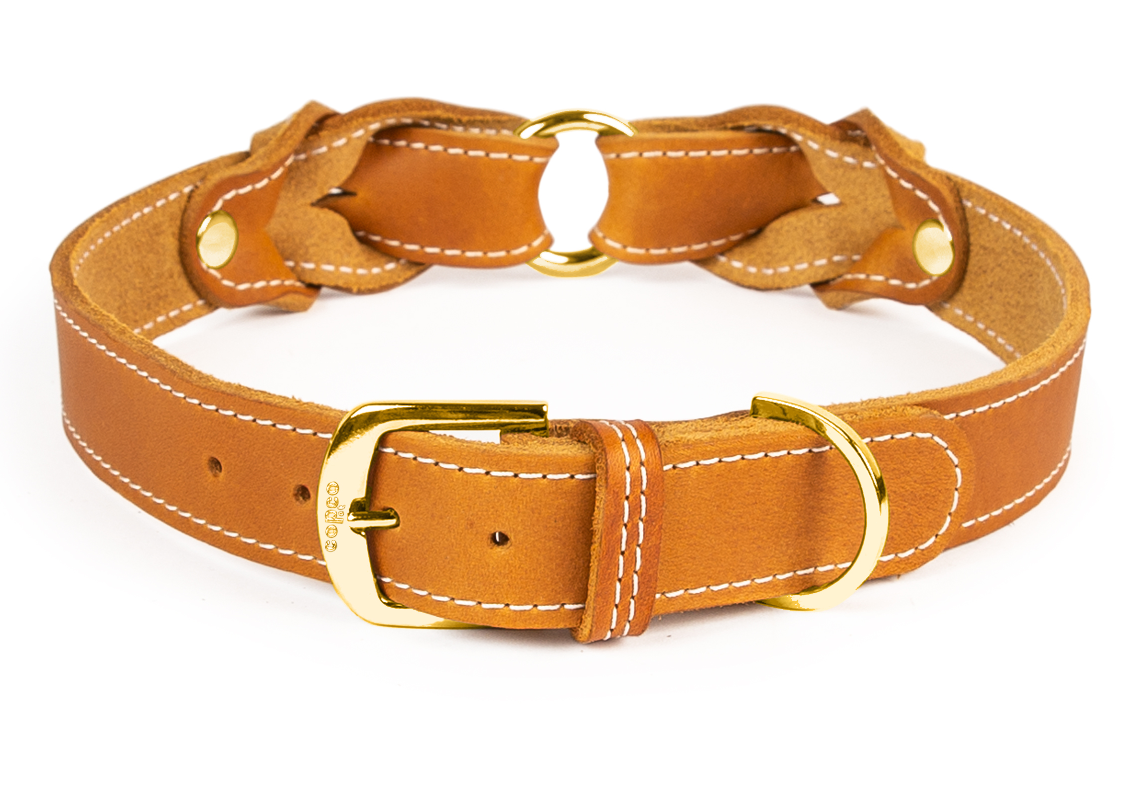 Hundehalsband - Heidi - Messing mit Naht Cognac 55-60 cm 30 mm