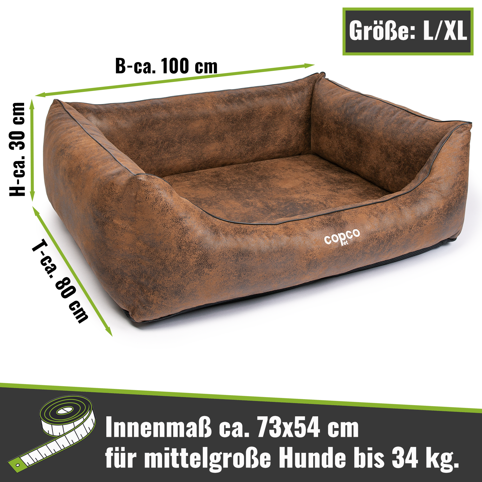 CopcoPet Hundebett Emma Antik Braun L/XL ca. 100 x 80 cm Visco (orthopädisch)