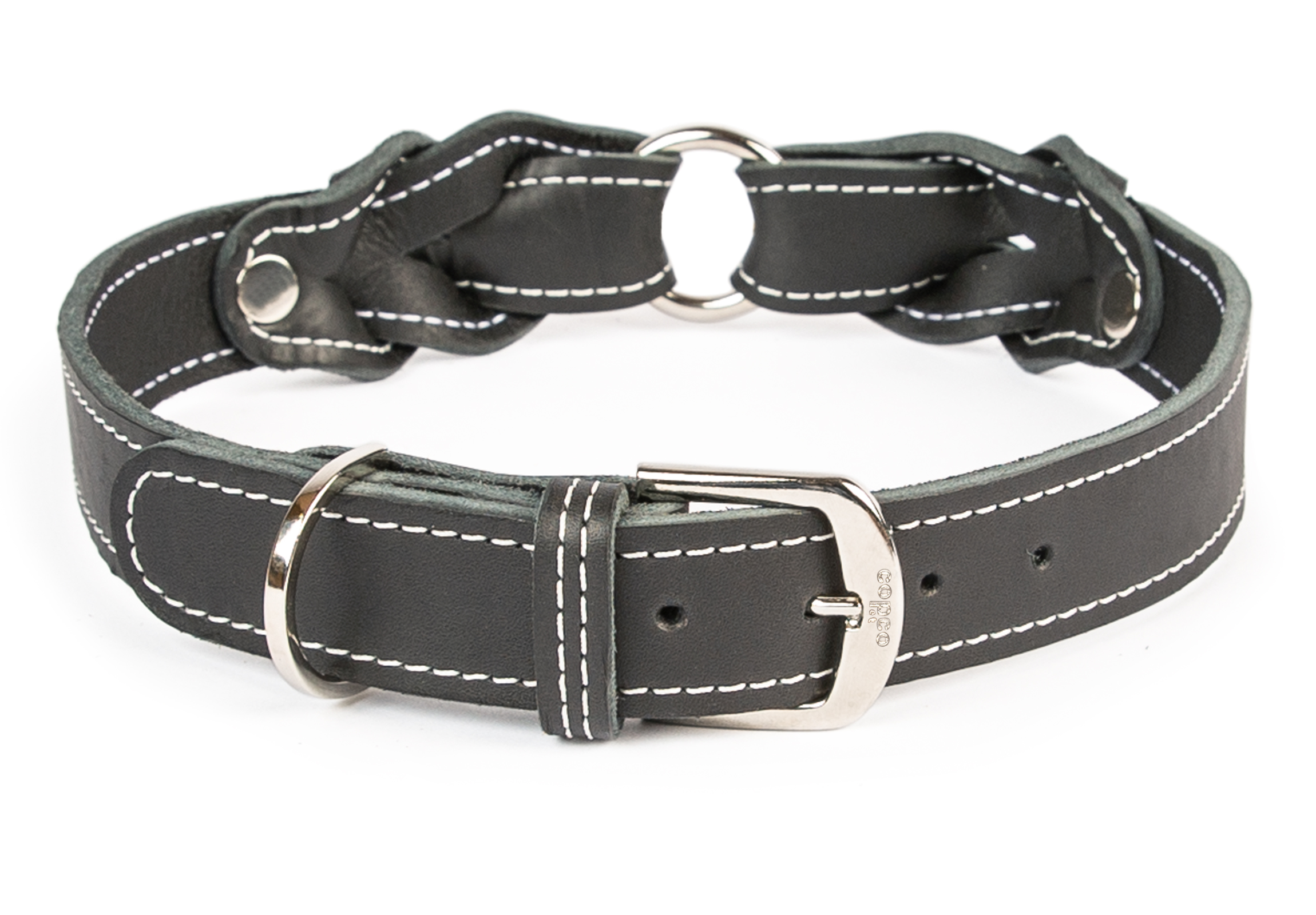 Hundehalsband - Heidi - Verchromt mit Naht Schwarz 25 - 30 cm 20 mm