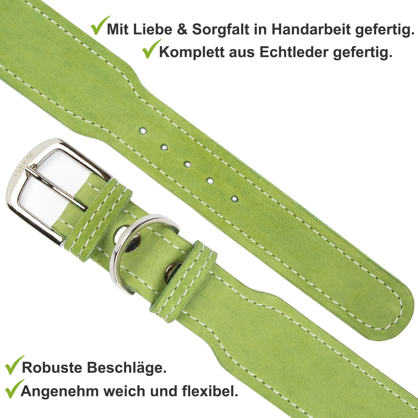 Fettleder Halsband Zoe verchromt Apfelgrün 50 - 55 cm 40 mm