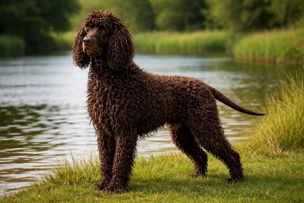 Irish Water Spaniel im Grünen