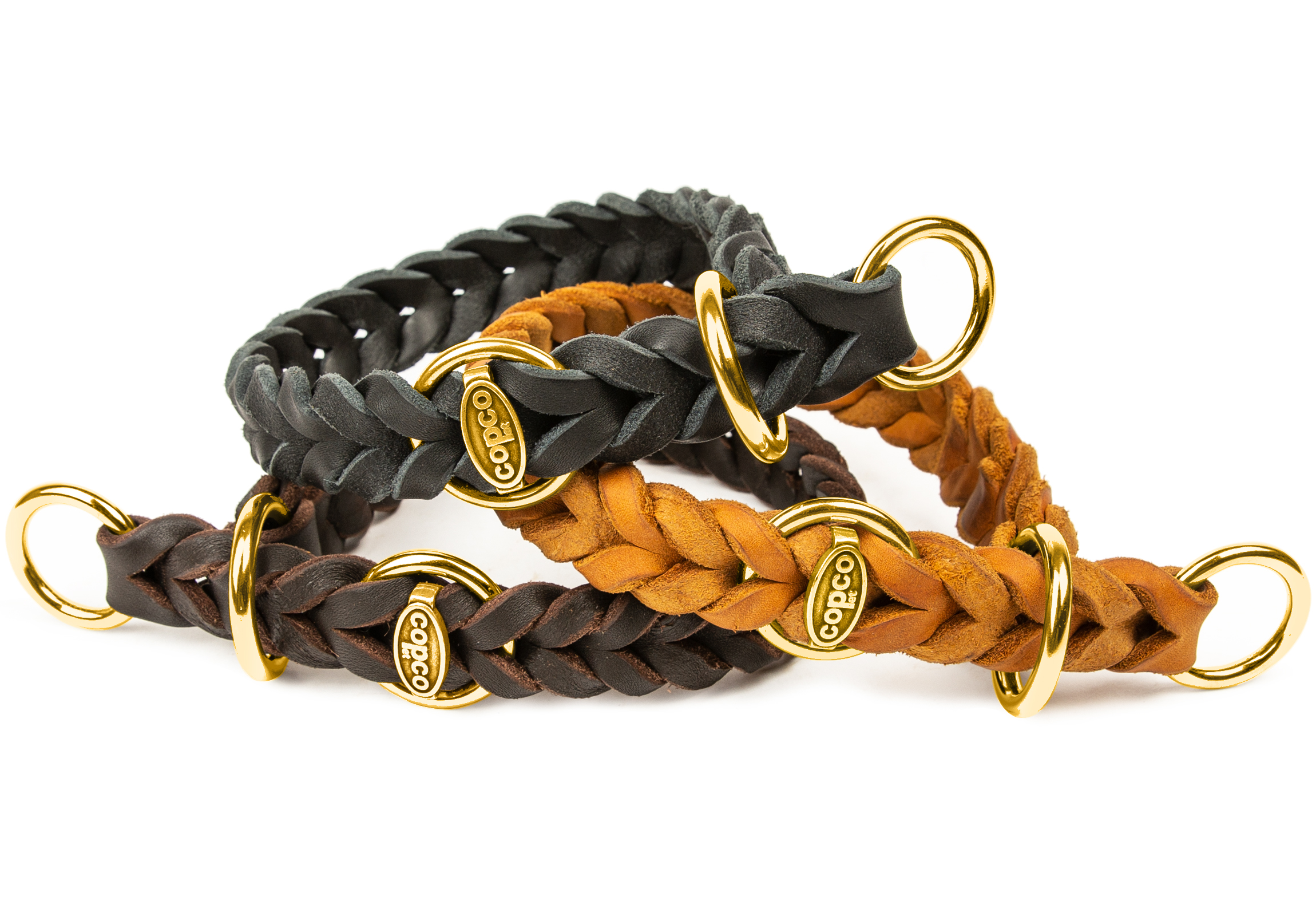 Fettlederhalsband mit Zugstopp Ring messing Schwarz 40 - 45 cm 25 mm