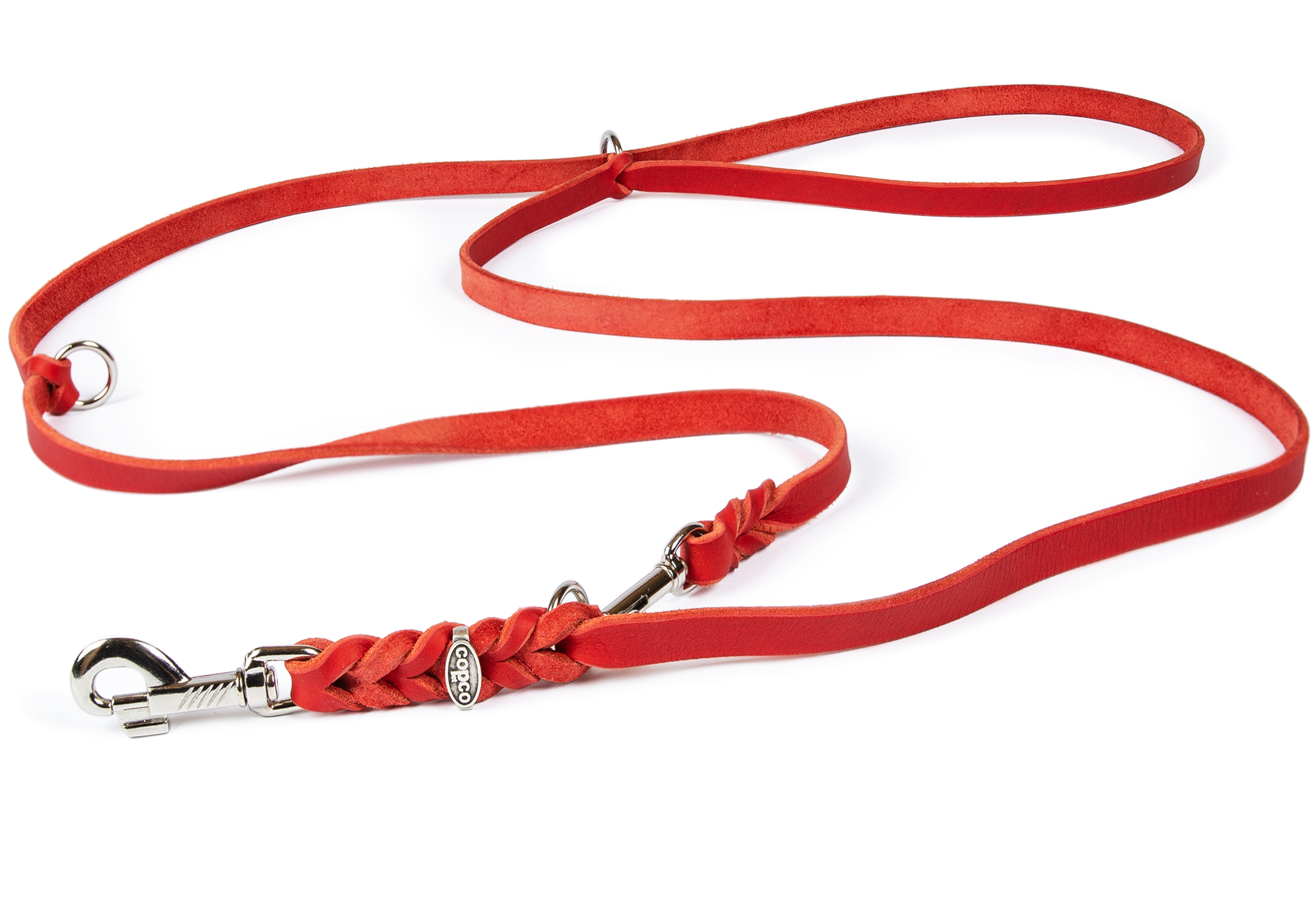 CopcoPet Fettlederleine 3fach verstellbar verchromt Rot 5 m x 20 mm