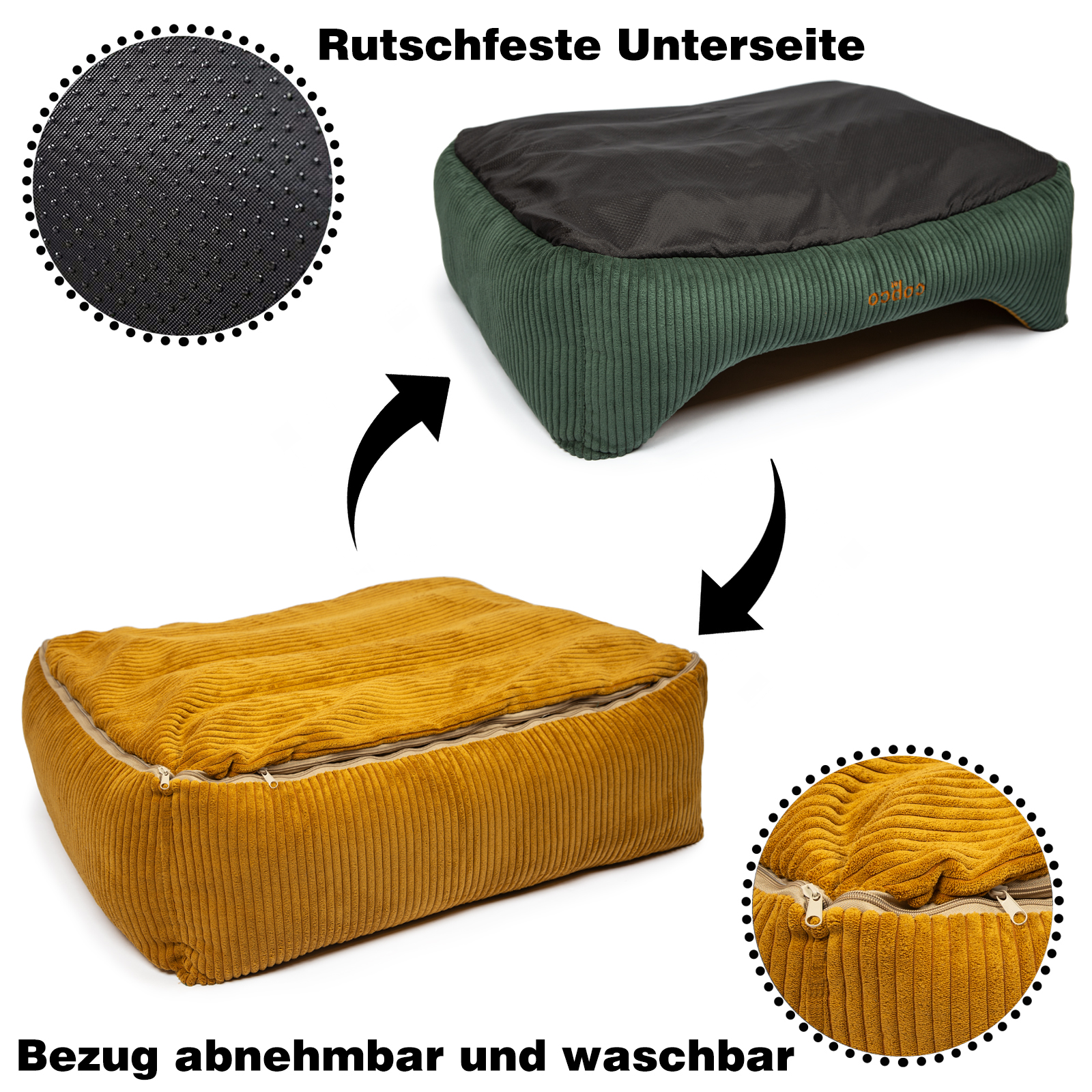 CopcoPet Hundebett Kyra Goldgeld/Tannengrün ca. 70 x 55 cm