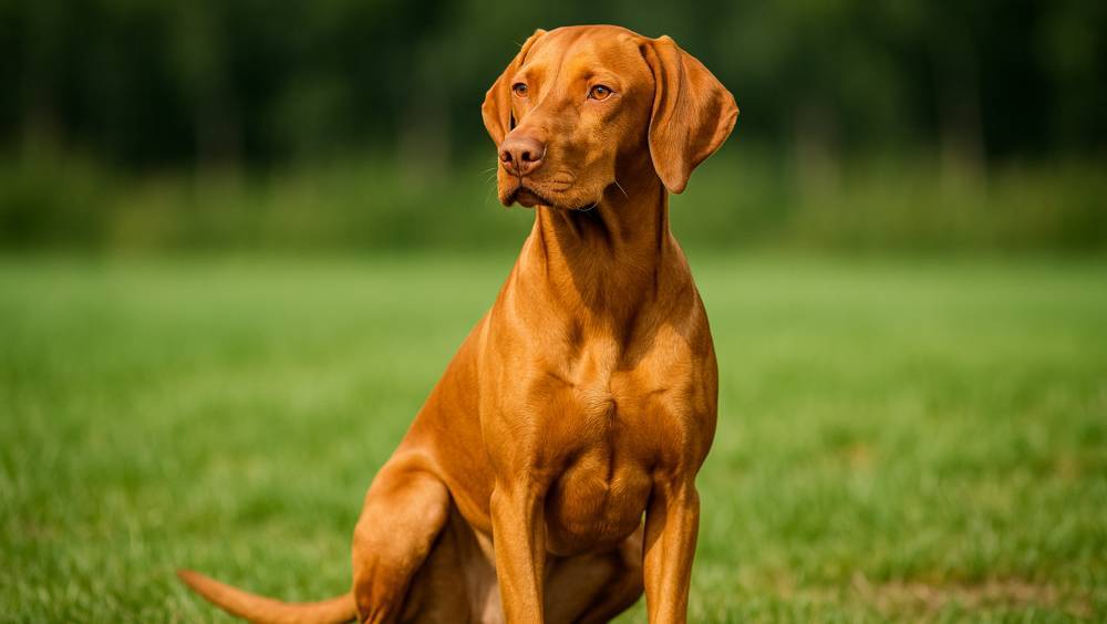 Vizsla auf einer Wiese
