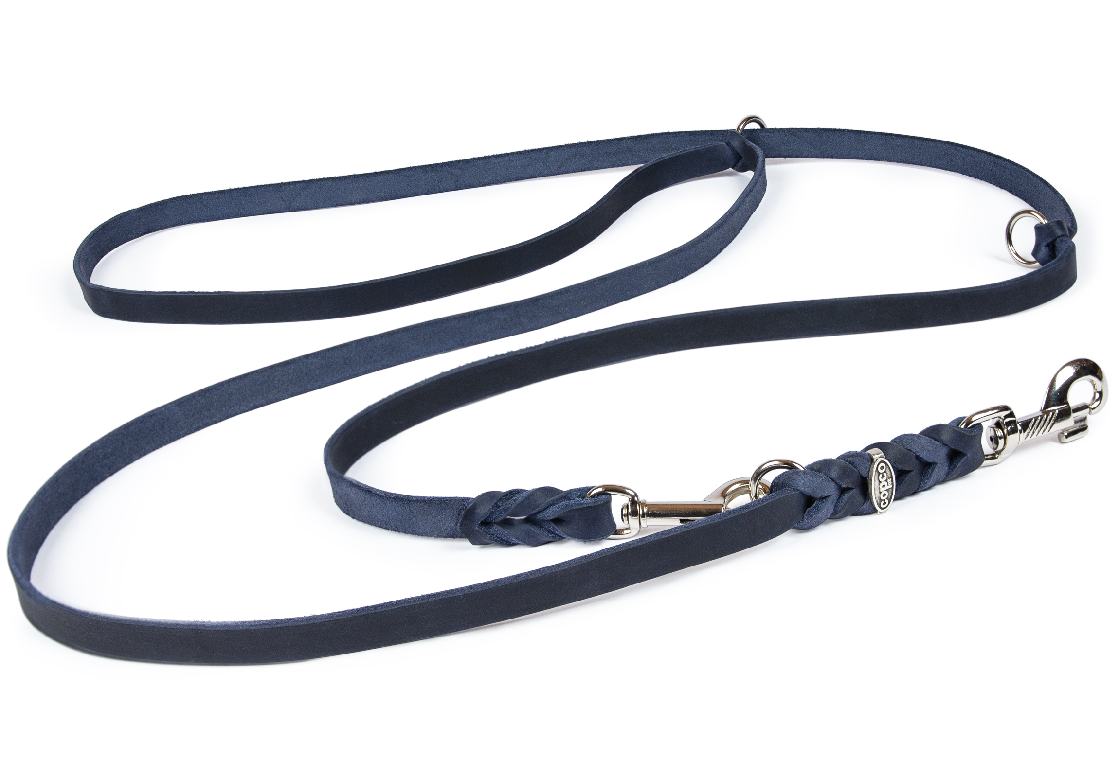 CopcoPet Fettlederleine 3fach verstellbar Edelstahl Blau 5 m x 8 mm