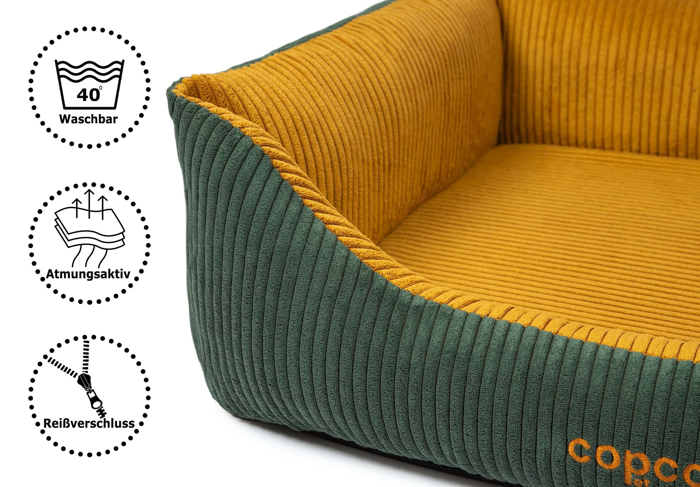 CopcoPet Hundebett Kyra Goldgeld/Tannengrün ca. 70 x 55 cm