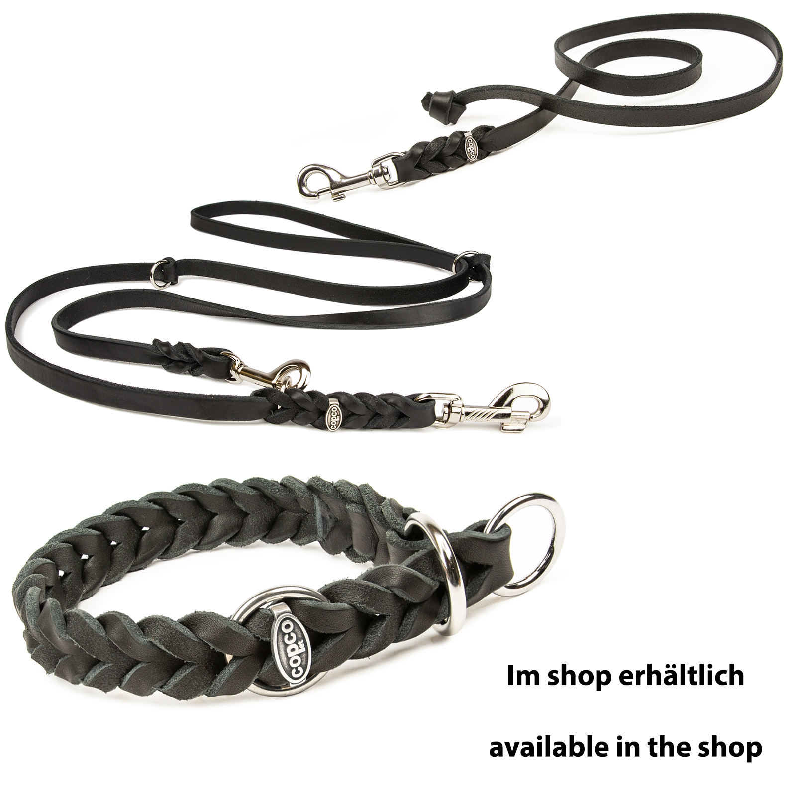 Fettlederhalsband mit Zugstopp Ring verchromt Schwarz 35 - 40 cm 15 mm