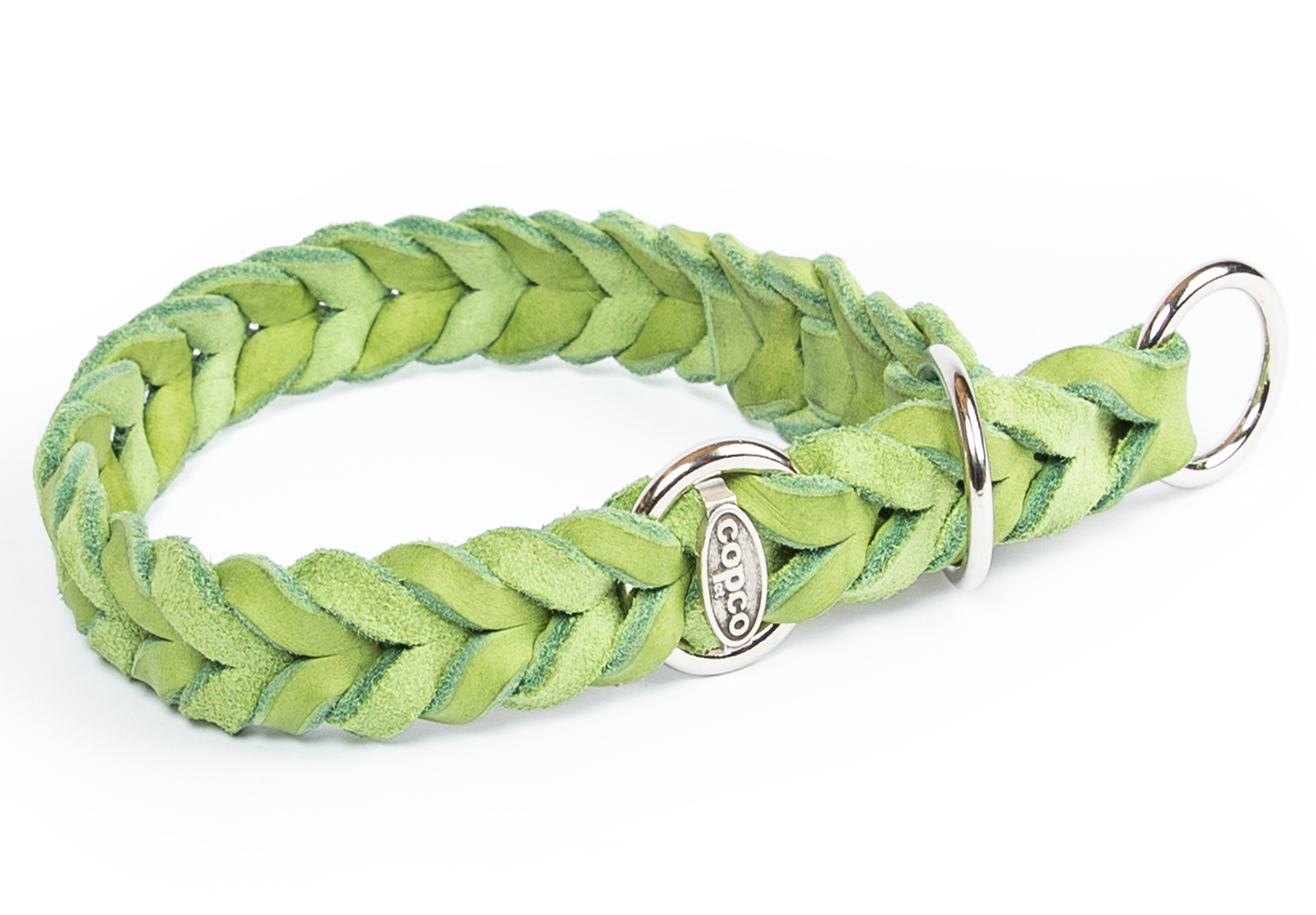 Fettlederhalsband mit Zugstopp Ring verchromt Apfelgrün 50 - 55 cm 25 mm