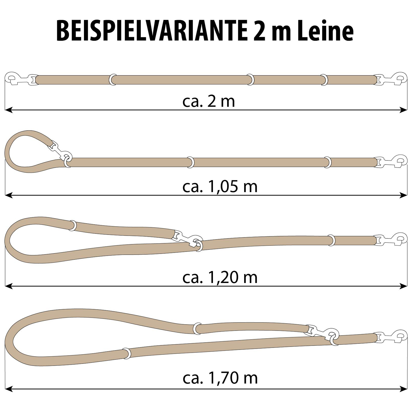 Fettlederleine Hundeleine geflochten dreifach verstellbar Messing Marineblau 5 m x 8 mm
