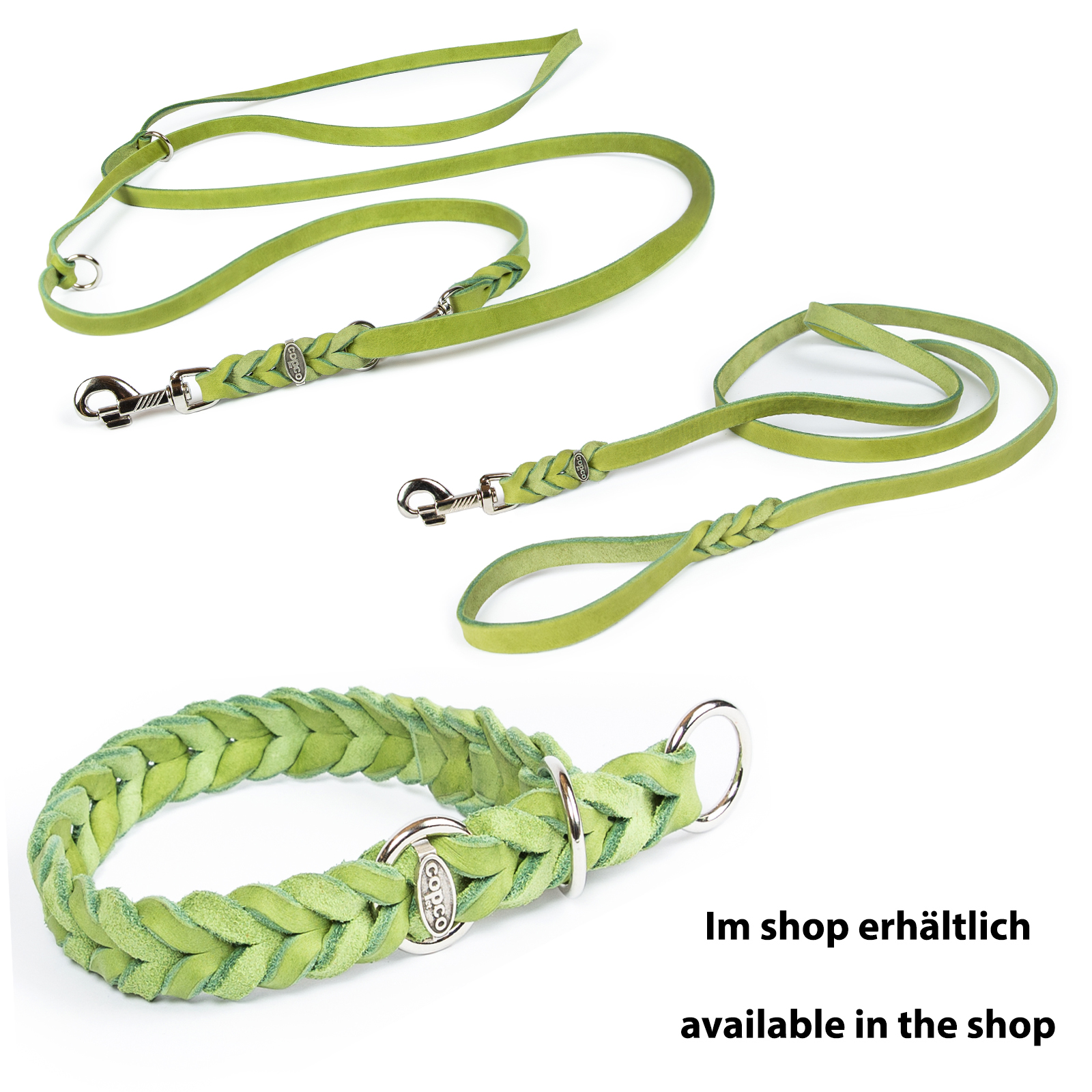 Fettlederhalsband mit Zugstopp Ring verchromt Apfelgrün 55 - 60 cm 25 mm