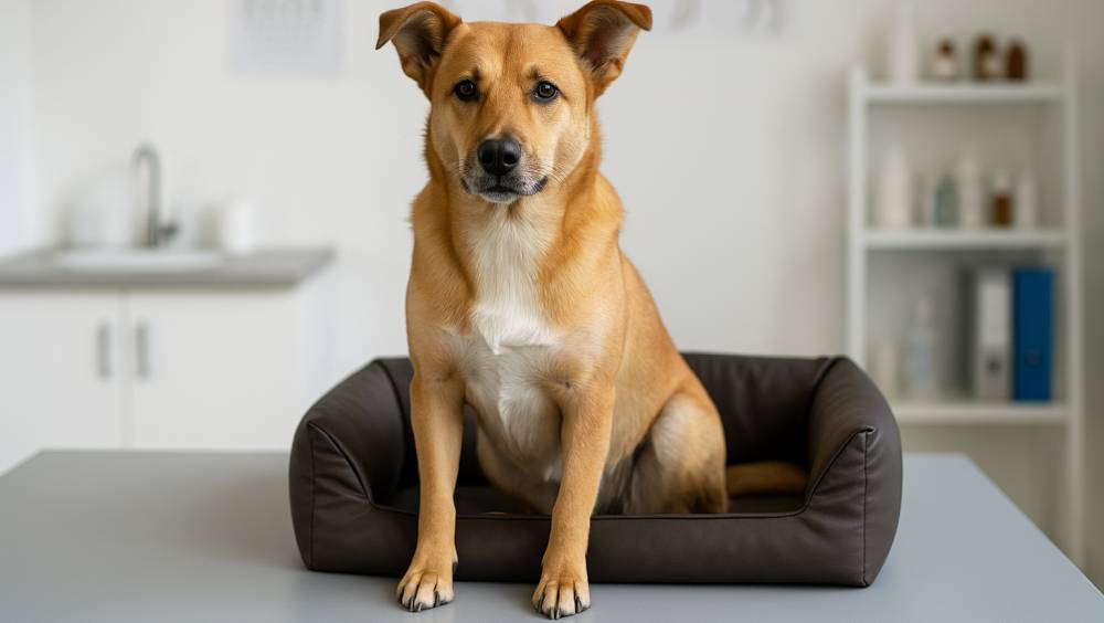 Hund beim Tierarzt in einer Praxis