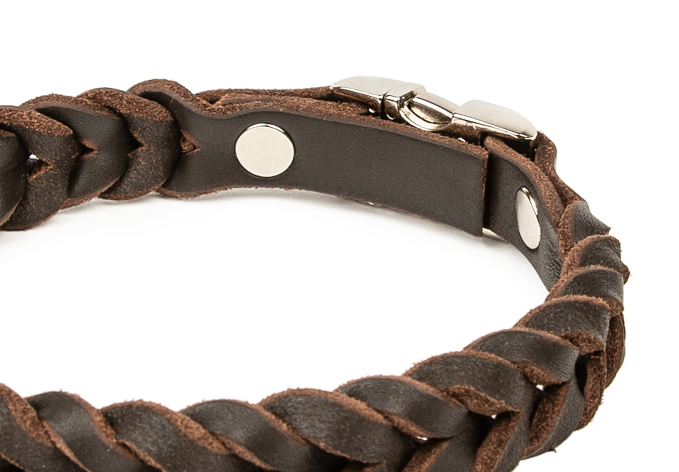 Fettleder Halsband geflochten mit Metall-Klick-Verschluss Braun 55 cm x 20 mm Glänzend