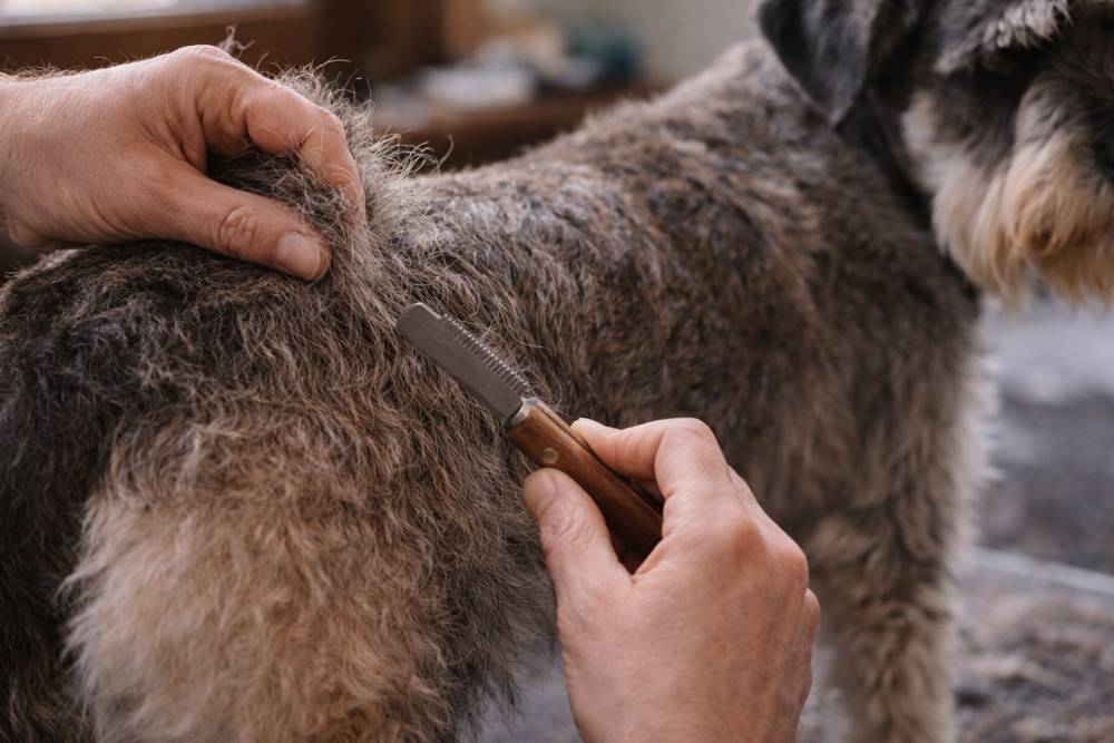 Hund wird fachgerecht getrimmt