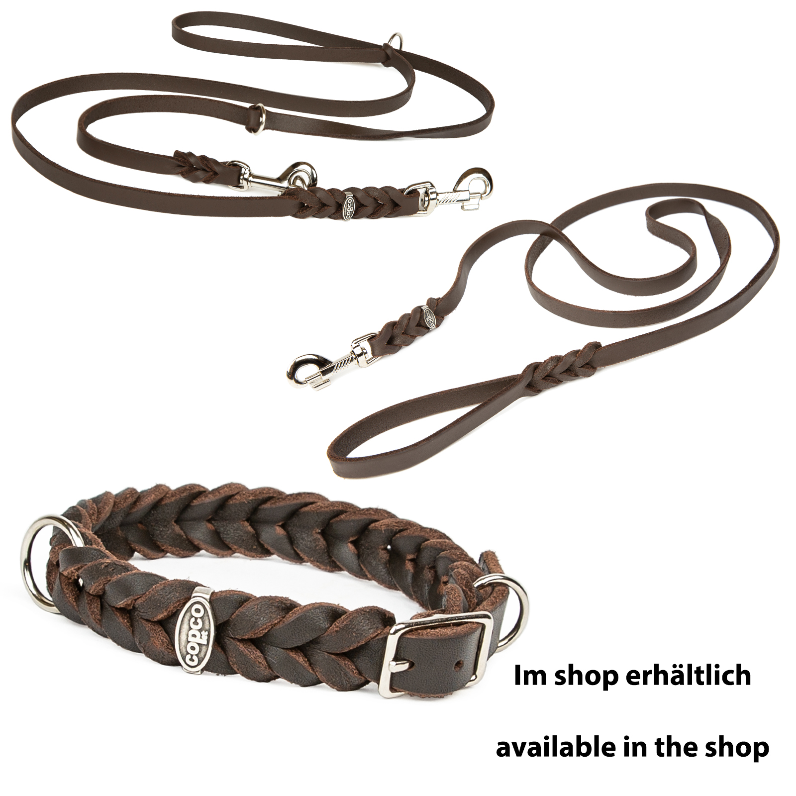 Fettlederhalsband geflochten mit Dornschließe verchromt Braun 25 - 29 cm 15 mm