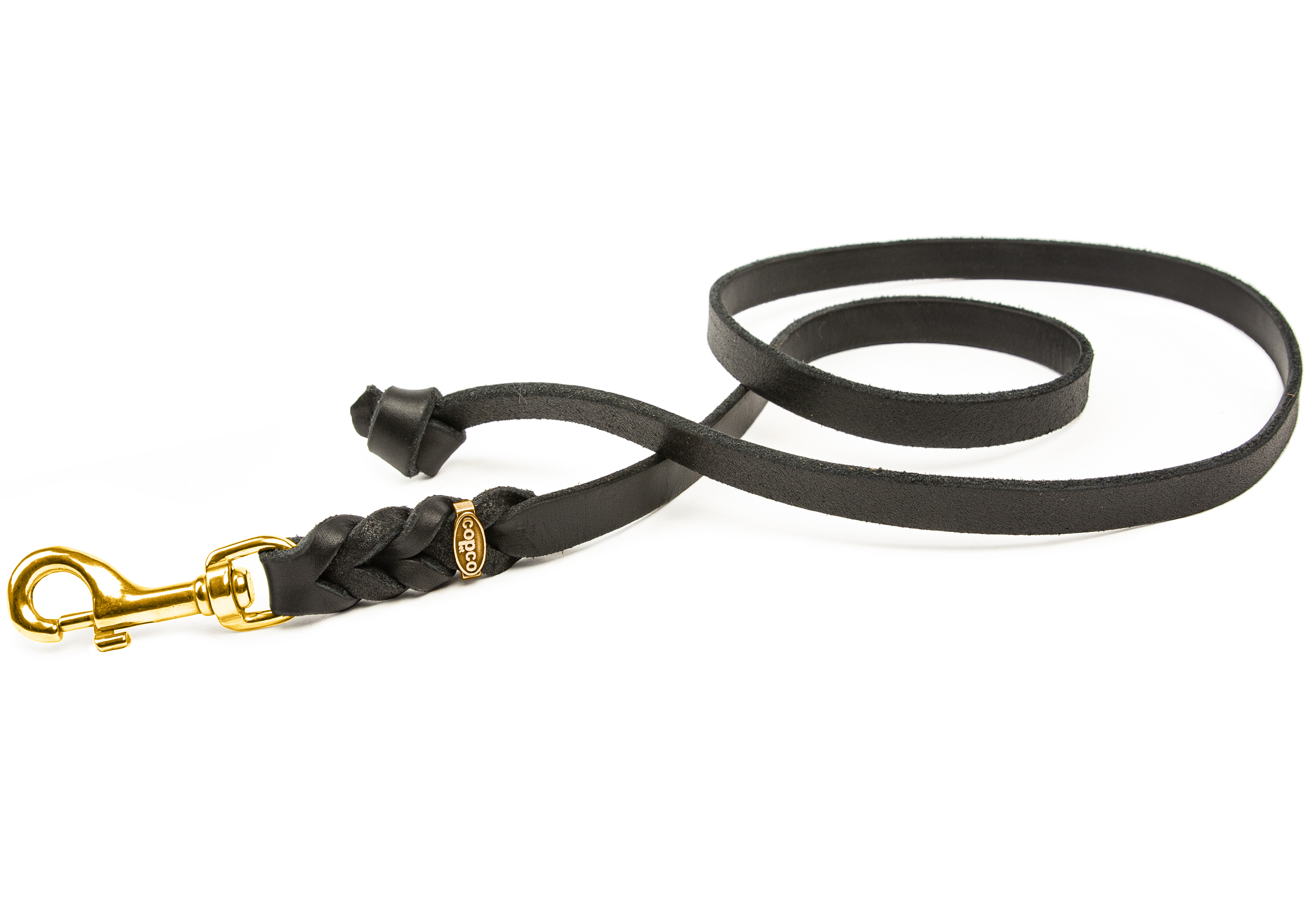 Fettleder-Leine Messing ohne Handschlaufe Schwarz 2,50 m x 8 mm