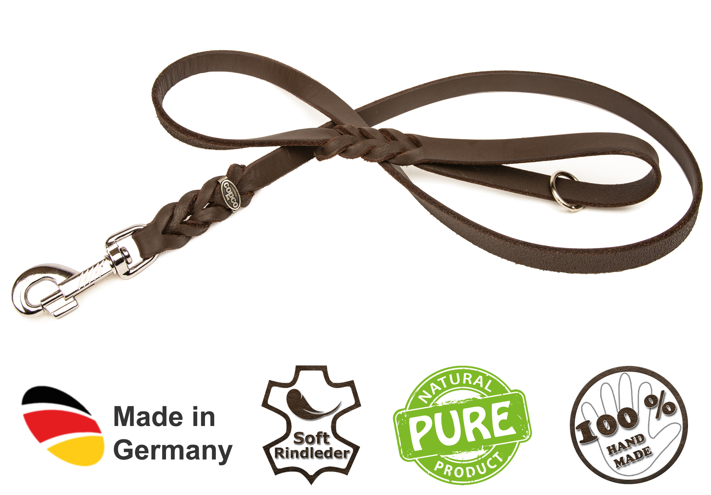 Fettlederleine mit Handschlaufe verchromt Braun 1 m x 8 mm