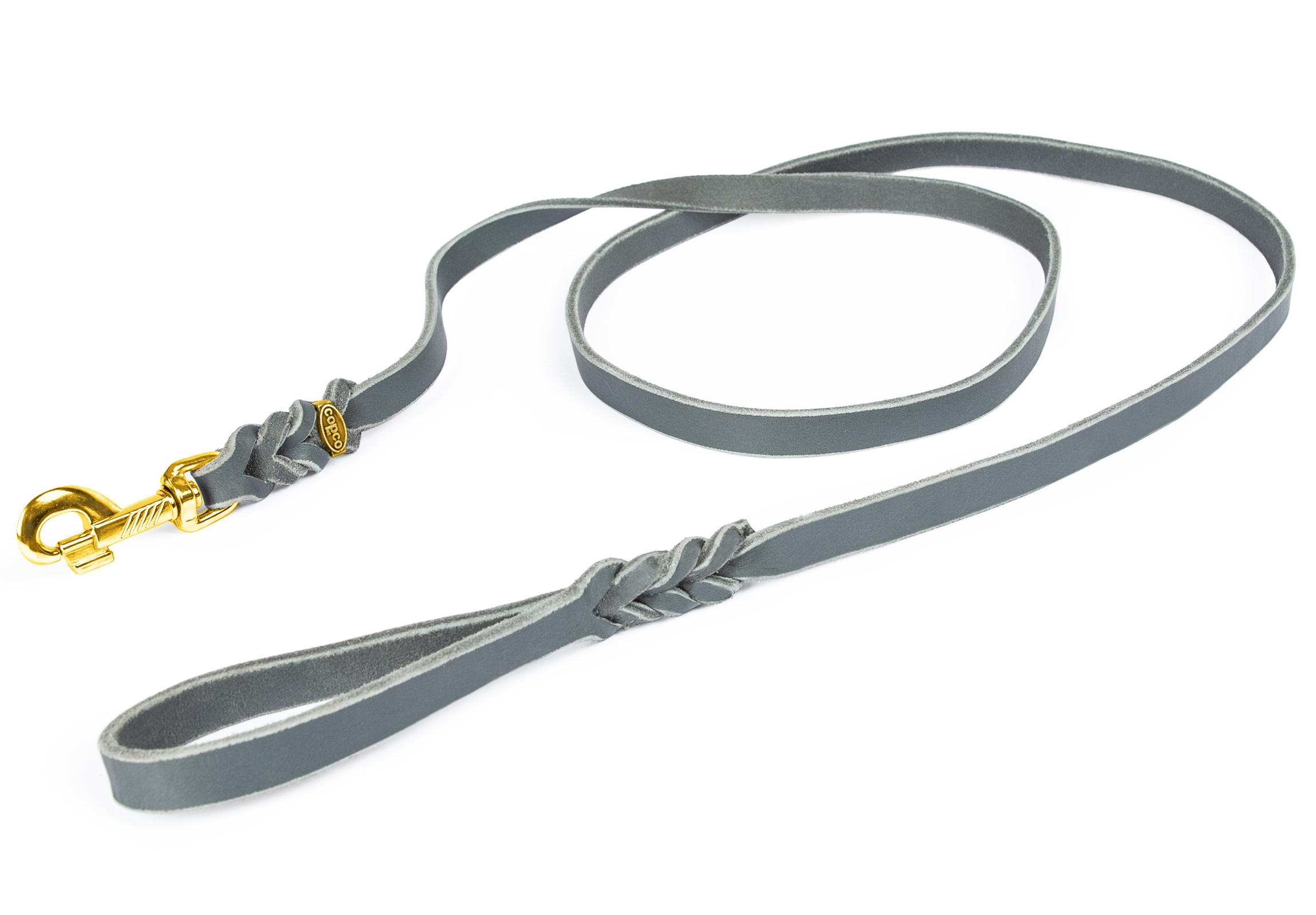 Fettlederleine mit Handschlaufe Messing Grau 2,5 m x 15 mm