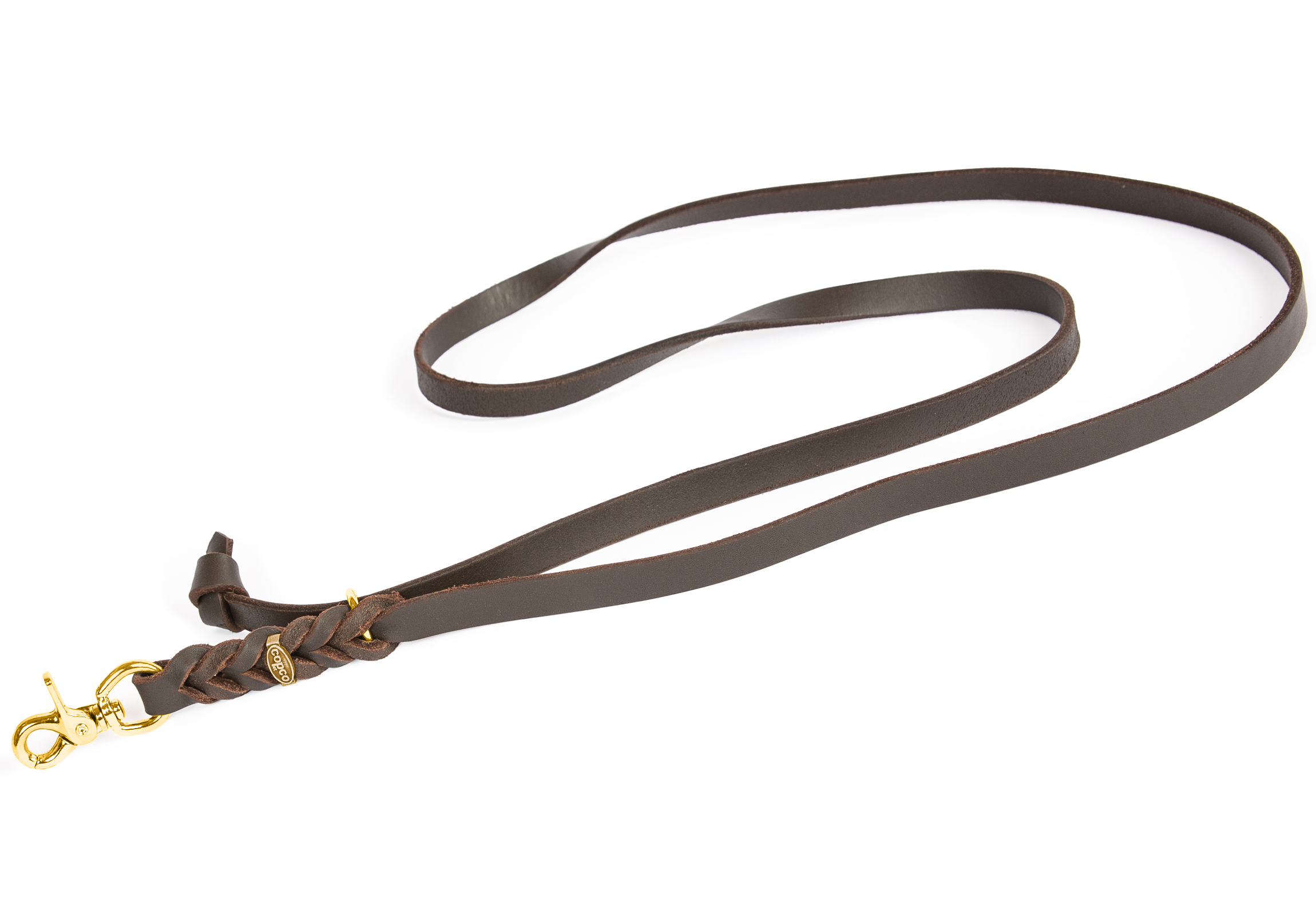 Fettlederleine - 3 in 1 mit große Handschlaufe Schnapphaken Messing Braun 2 m x 15 mm