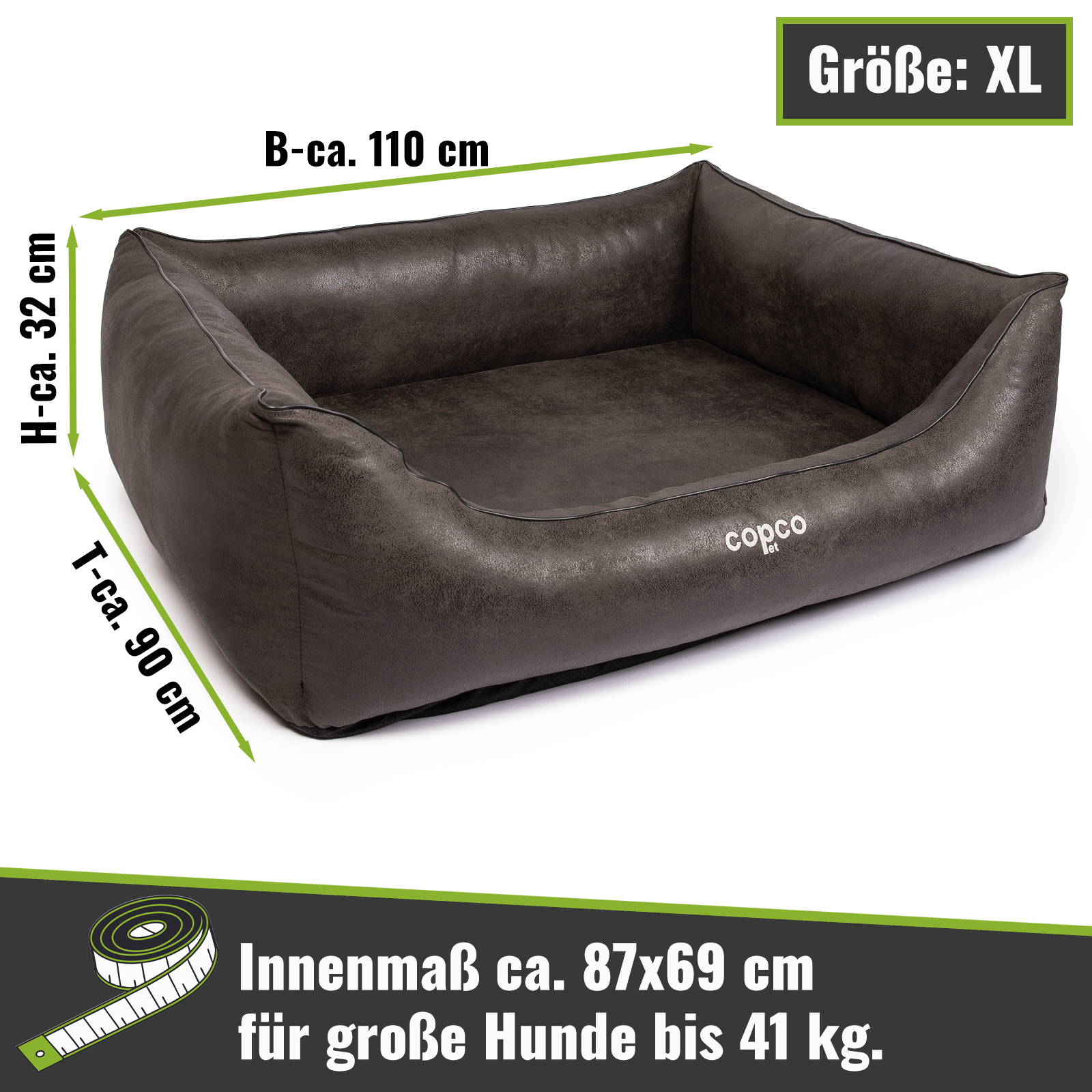 CopcoPet Hundebett Emma Antik Schwarz XL ca. 110 x 90 cm Visco (orthopädisch)
