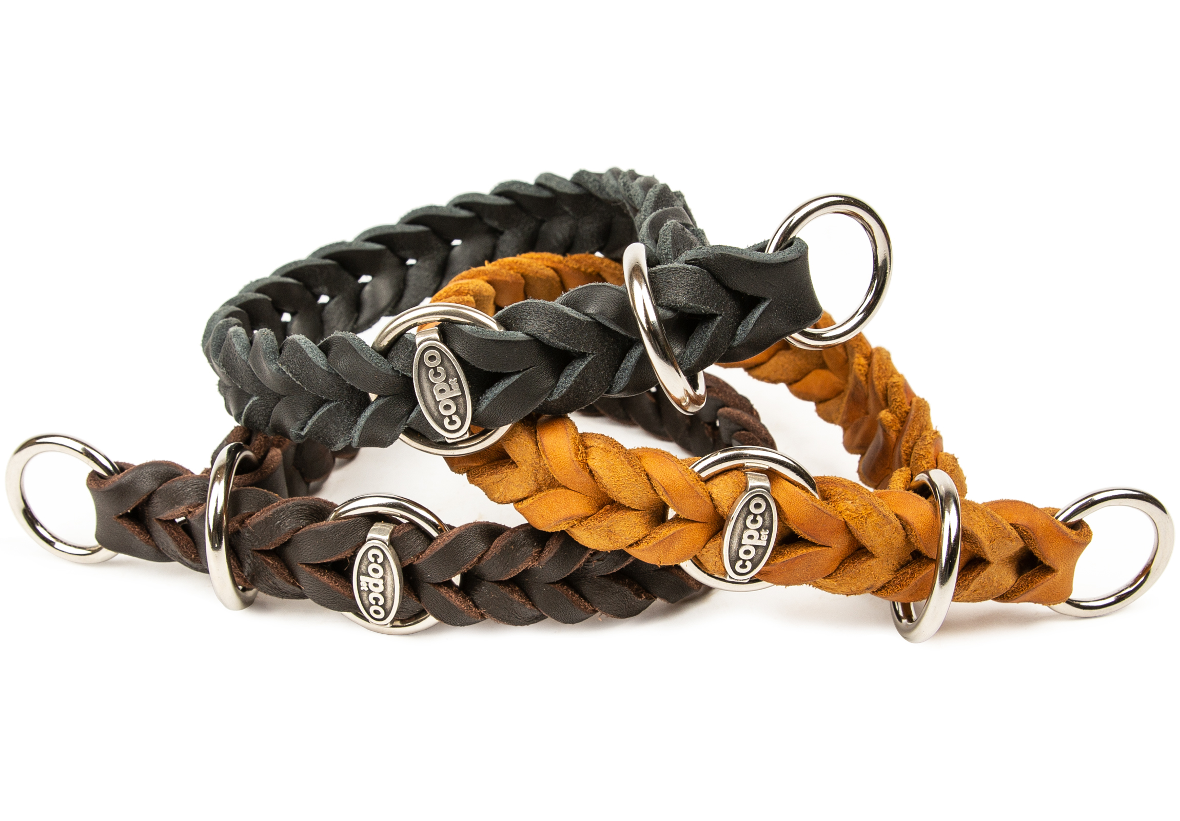 Fettlederhalsband mit Zugstopp Ring verchromt Schwarz 35 - 40 cm 15 mm