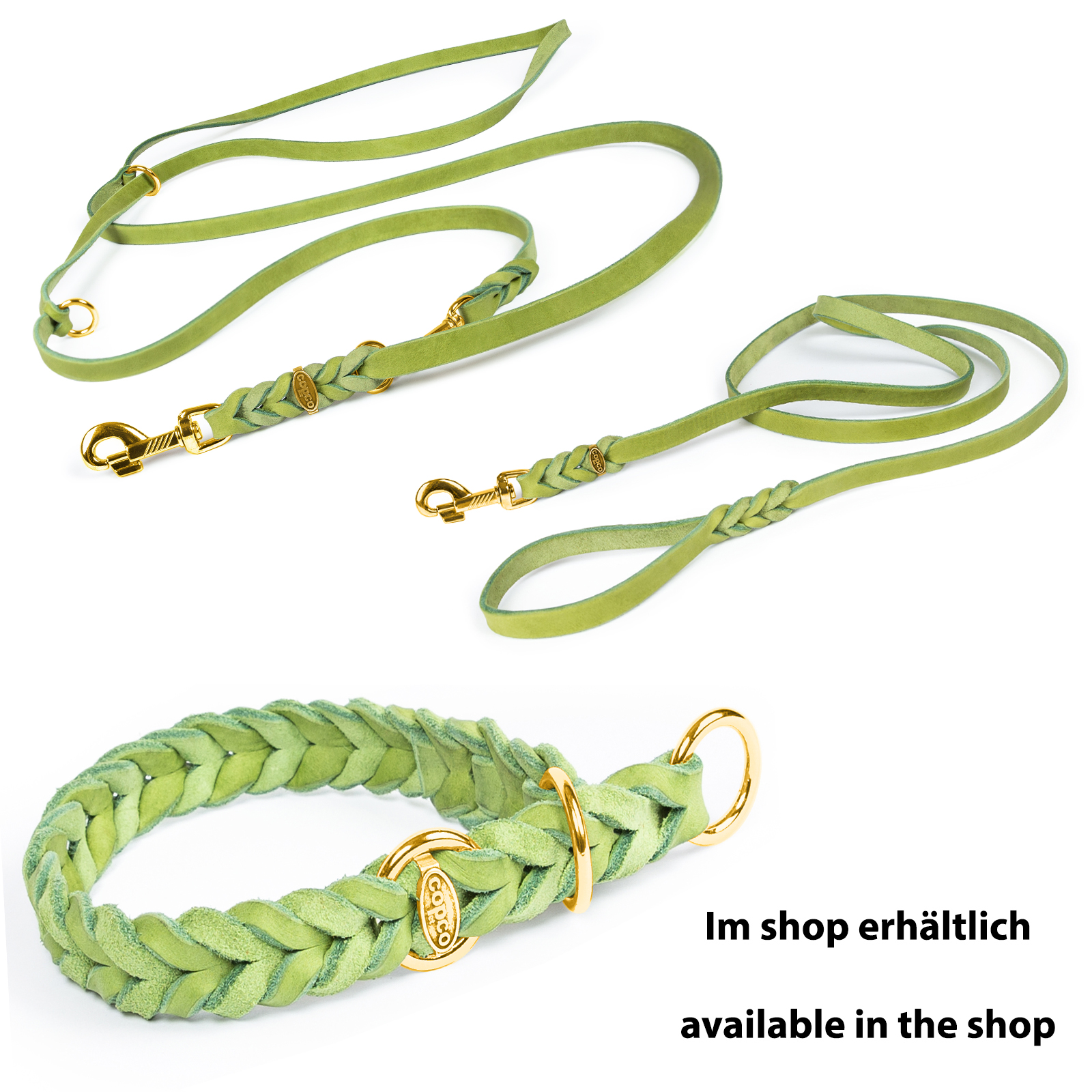 Fettlederhalsband mit Zugstopp Ring messing Apfelgrün 55 - 60 cm 25 mm