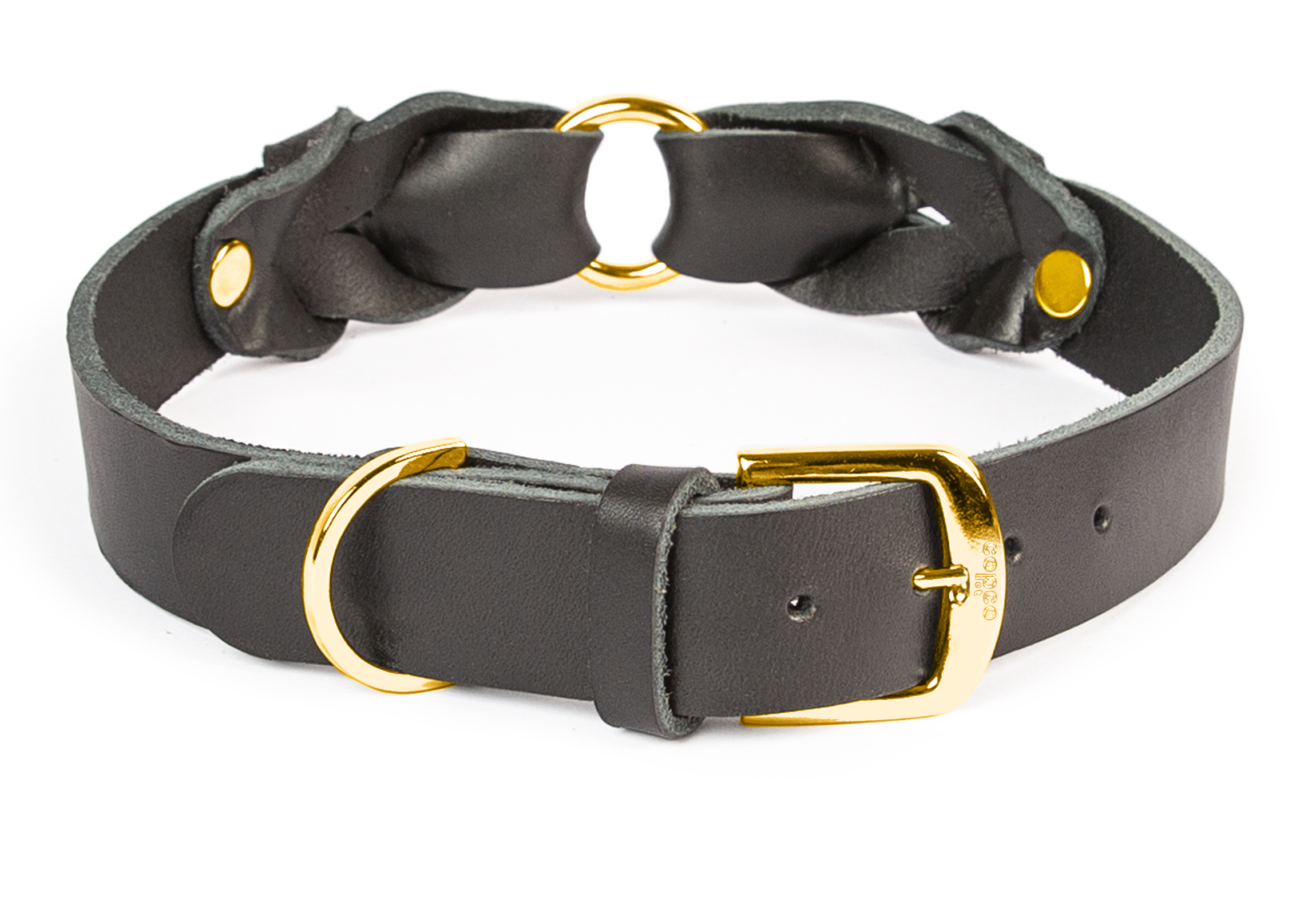 Hundehalsband - Heidi - Messing ohne Naht Schwarz 55-60 cm 30 mm