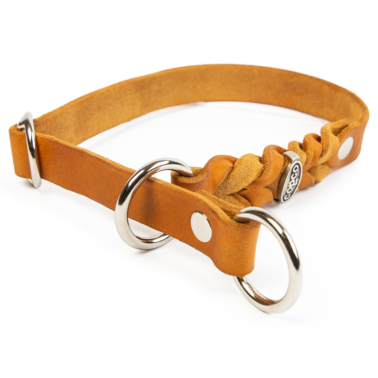 Fettleder Würger-Halsband Cleo geflochten verchromt Cognac 50 - 55 cm 10 mm