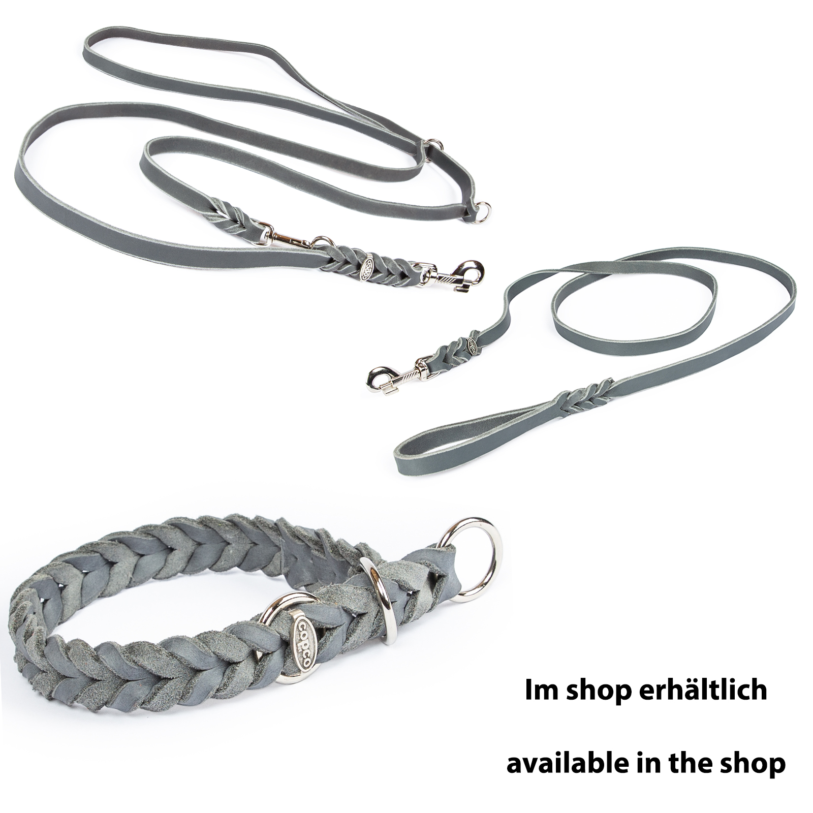 Fettlederhalsband mit Zugstopp Ring verchromt Grau 55 - 60 cm 25 mm